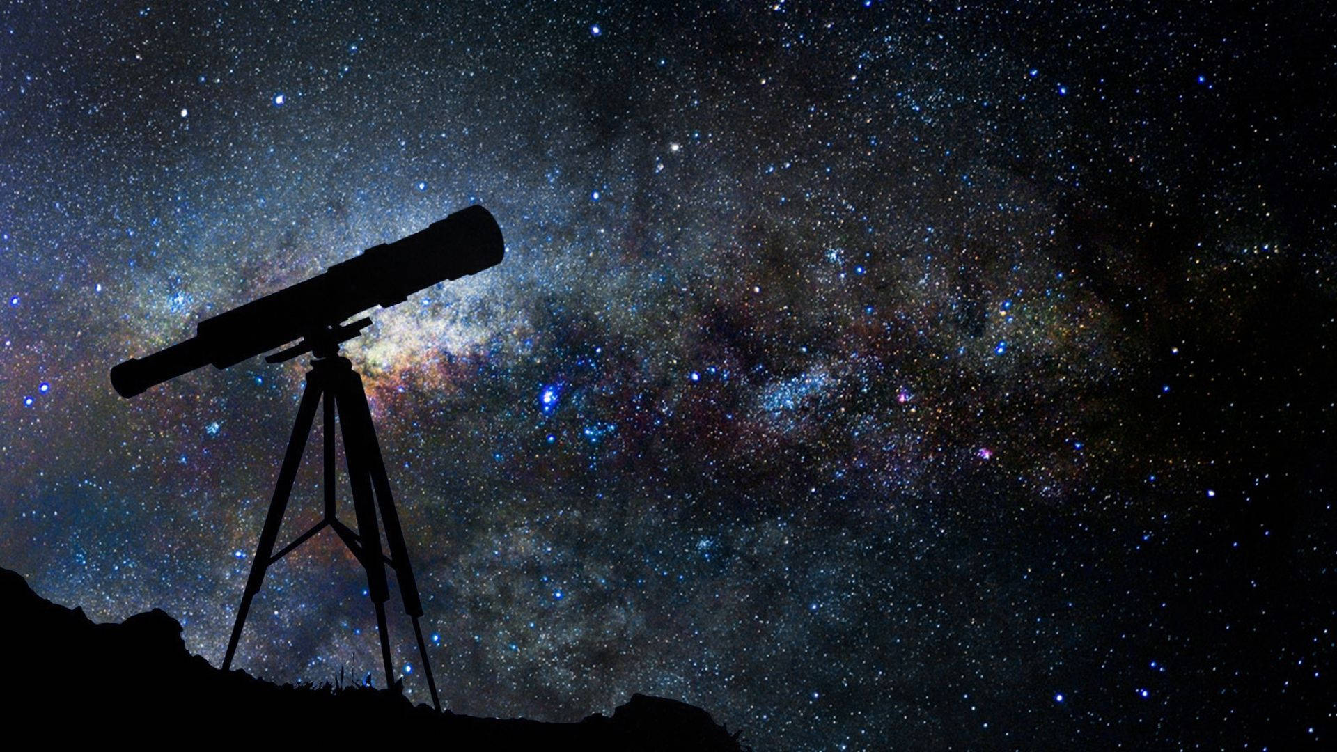 Telescope Silhouette Against Scenic Night Sky Wallpaper