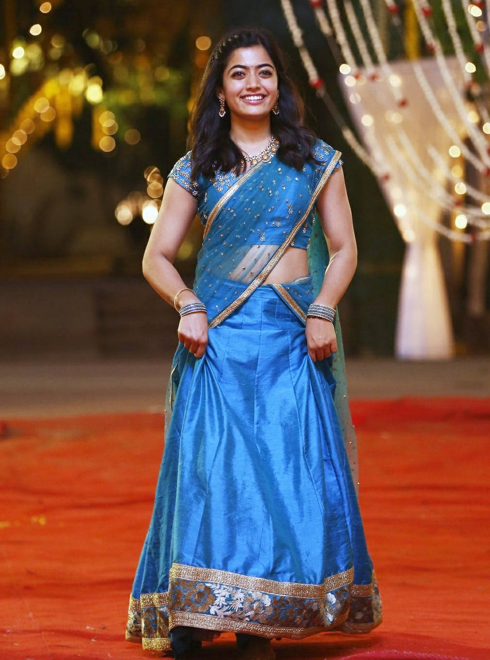 Telugu Heroines Blue Sari Background