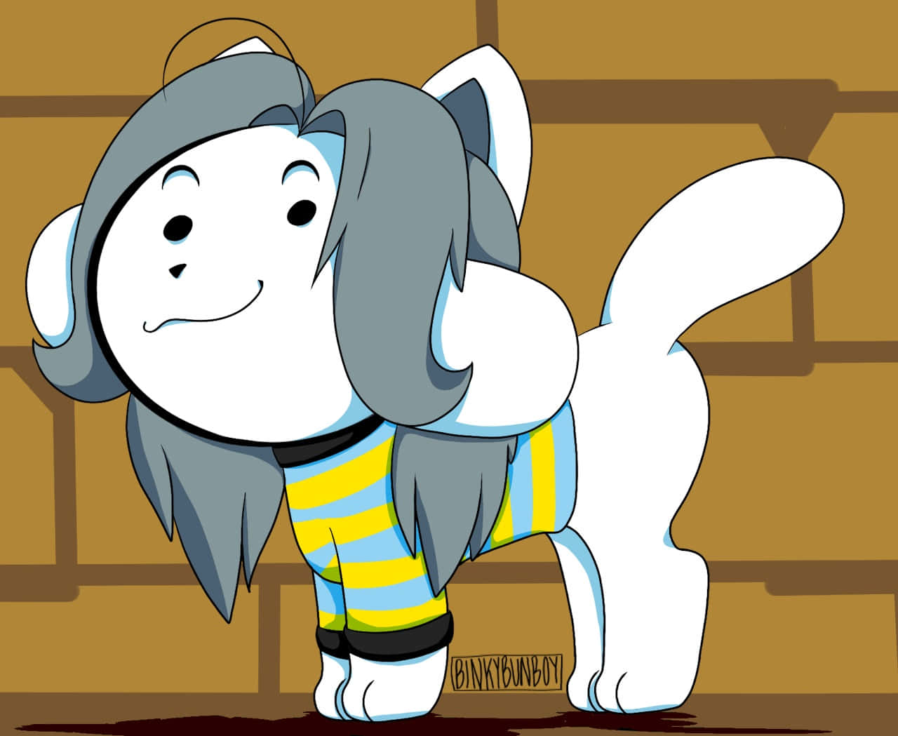 A Cartoon Cat With Long Hair And A Striped Shirt Wallpaper