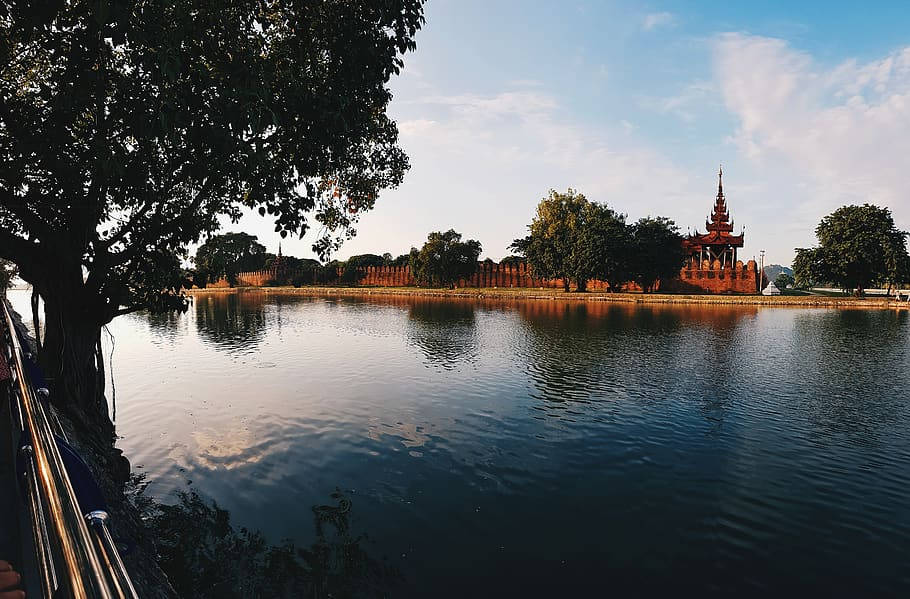 Temple And Lake Myanmar Wallpaper