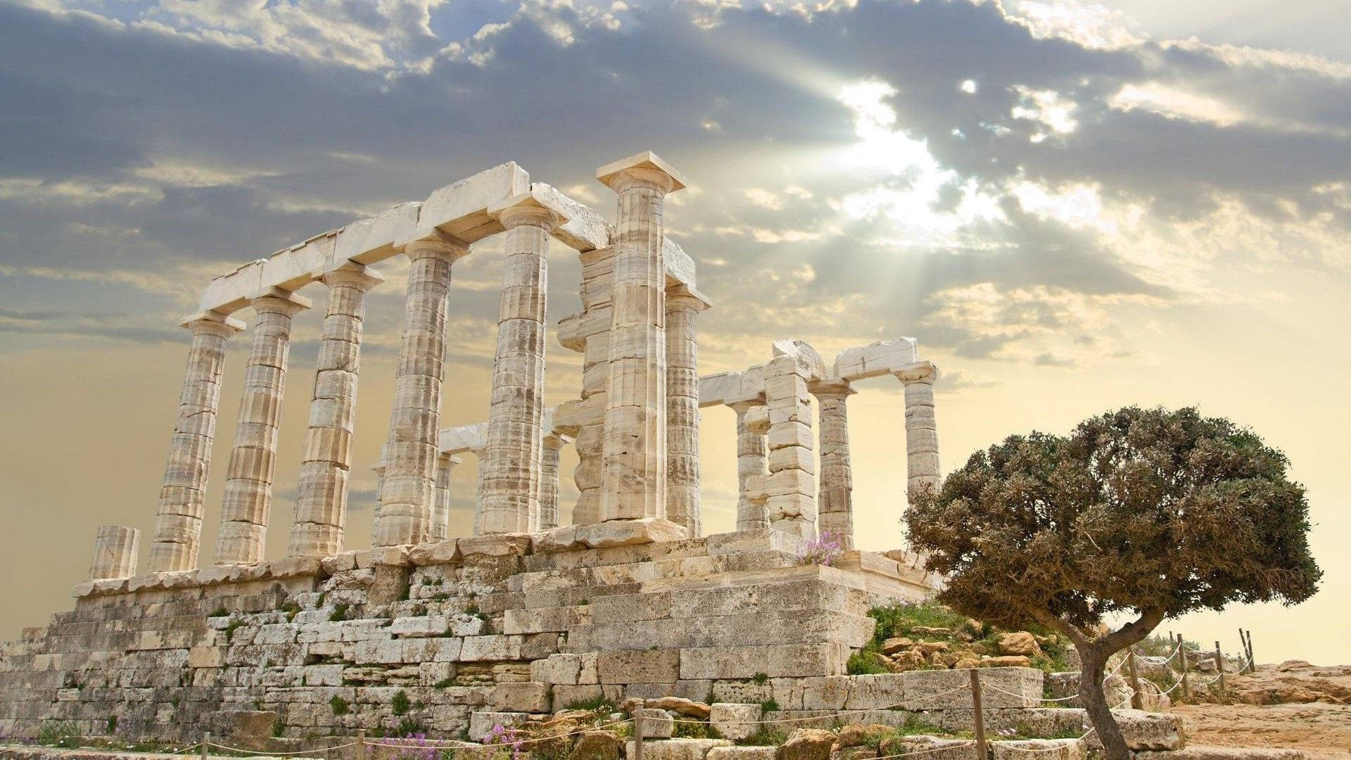 Tempio Di Poseidone Scenario Di Atene Sfondo