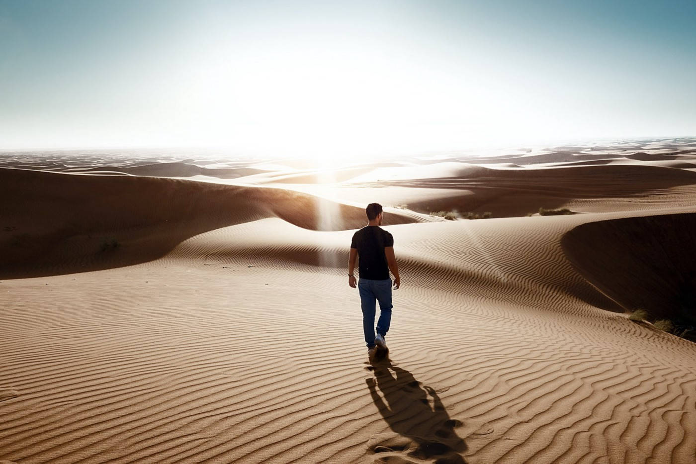 Tenacious Man Walking On The Desert Wallpaper