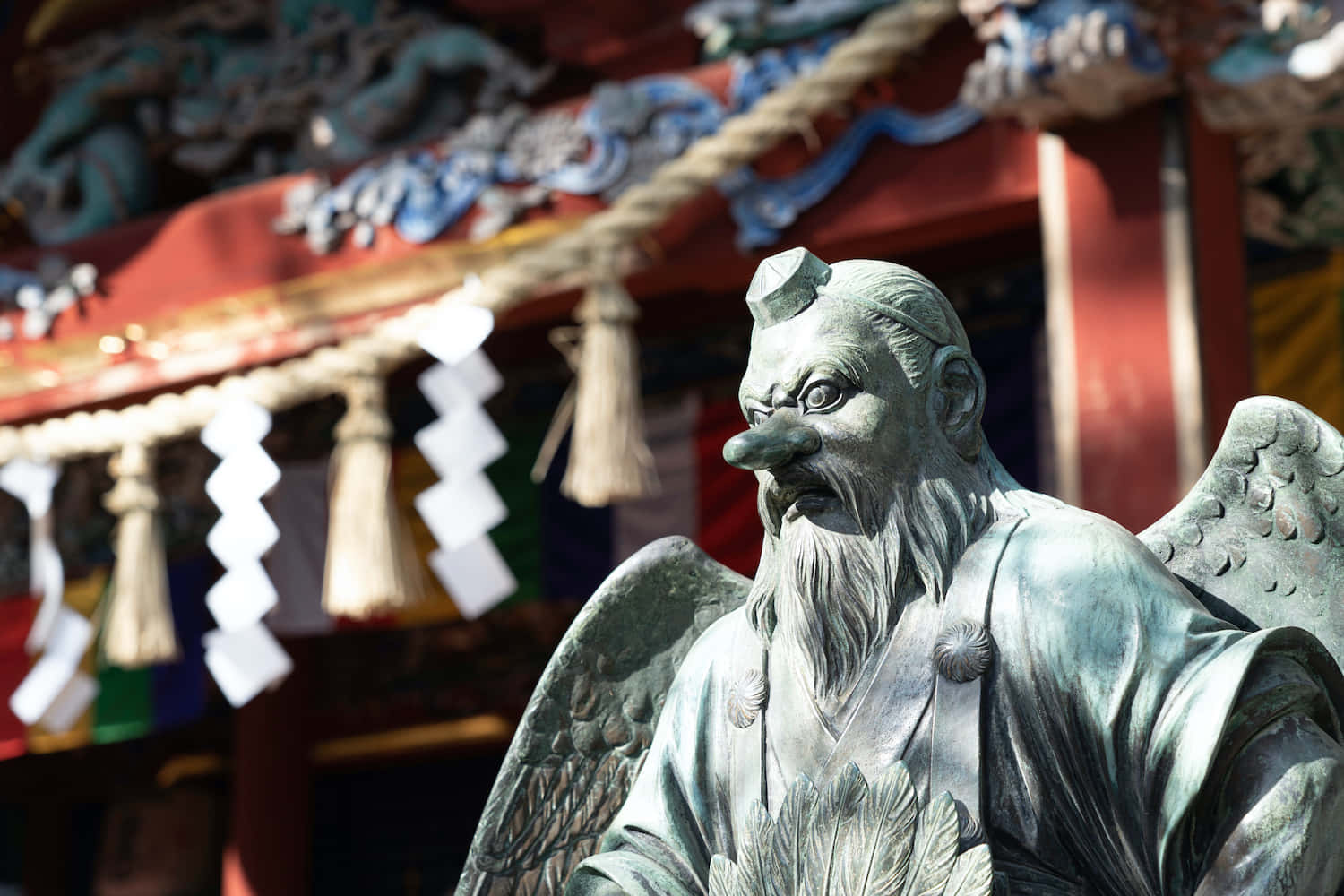 Mysterious Tengu guarding the mountain temple Wallpaper
