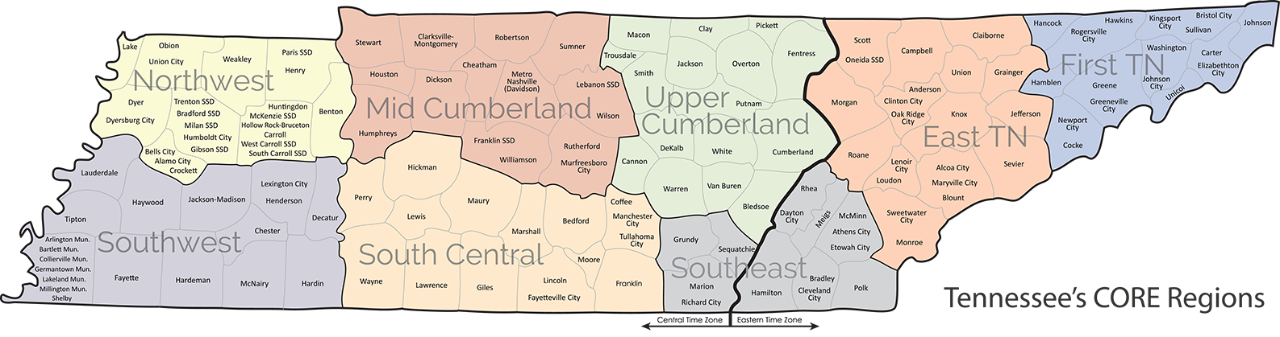 Tennessee Core Regions Map PNG