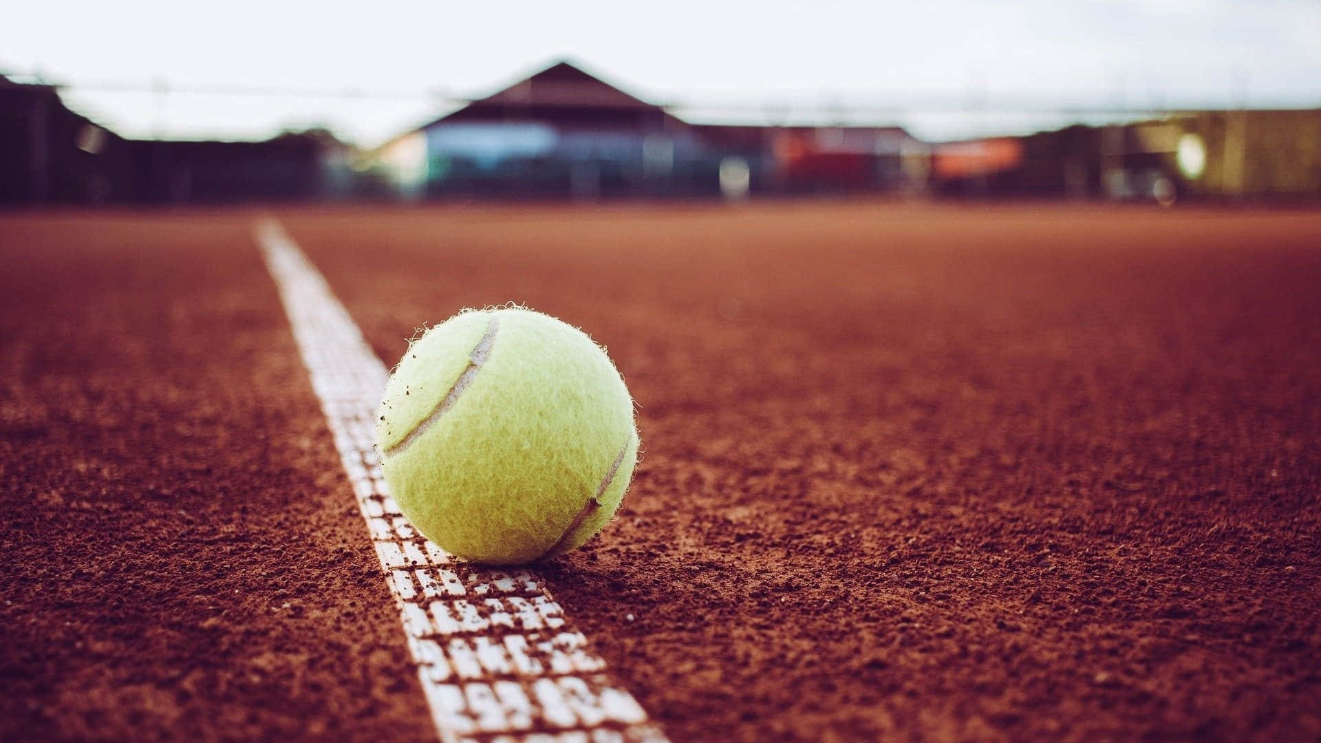 En tennisbold sidder på en tennisbane Wallpaper