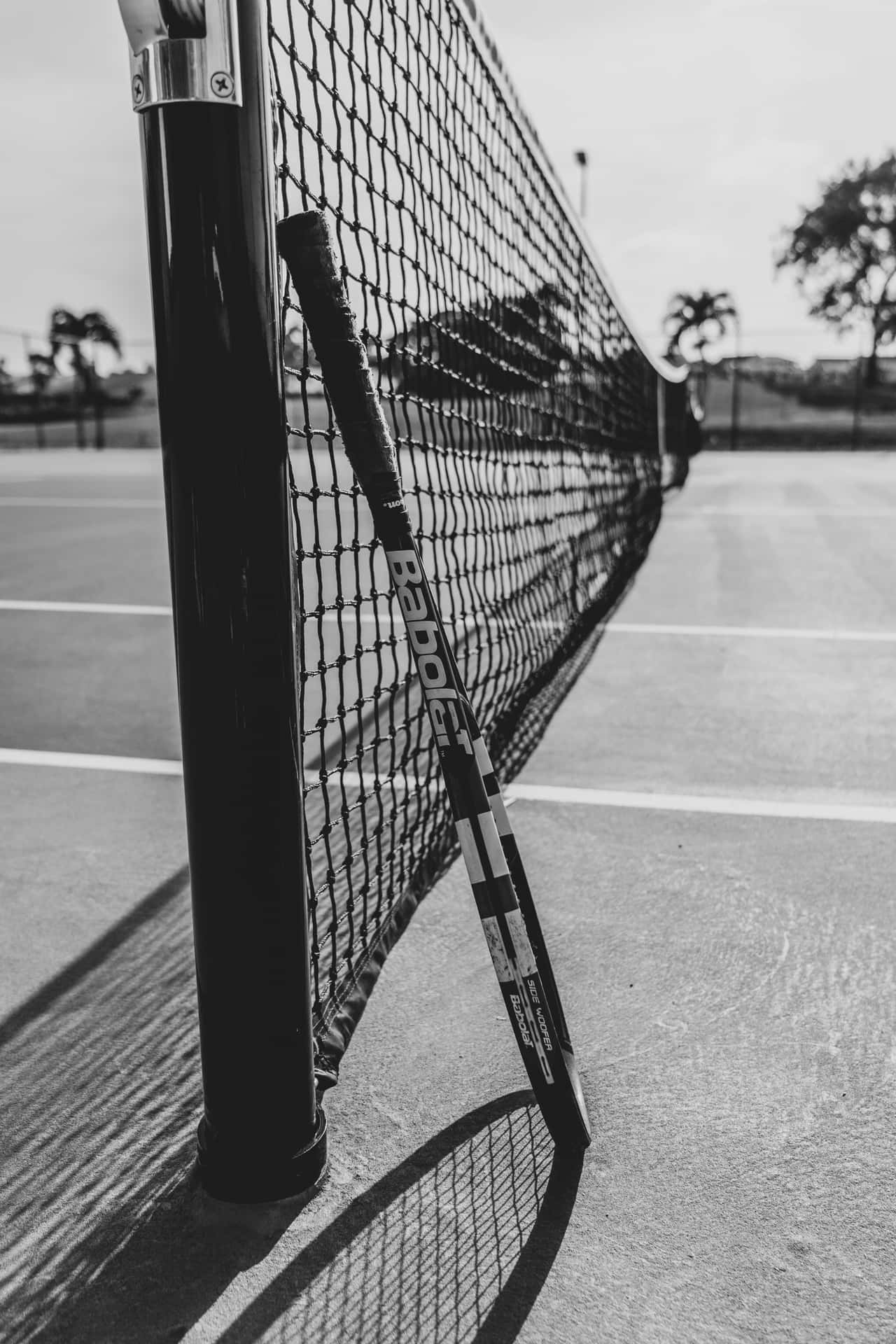 Tennis Racquetand Net Monochrome Wallpaper