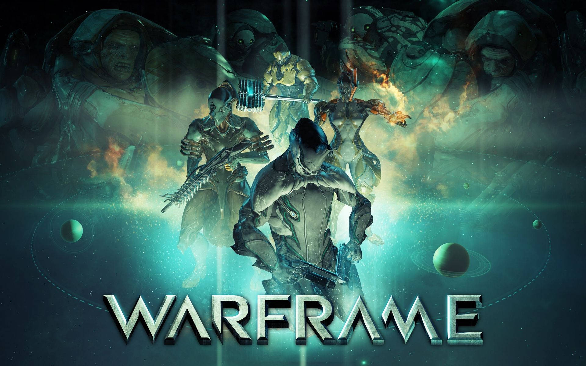 Warframe Tenno ancient soldiers in Solar System background wallpaper.  