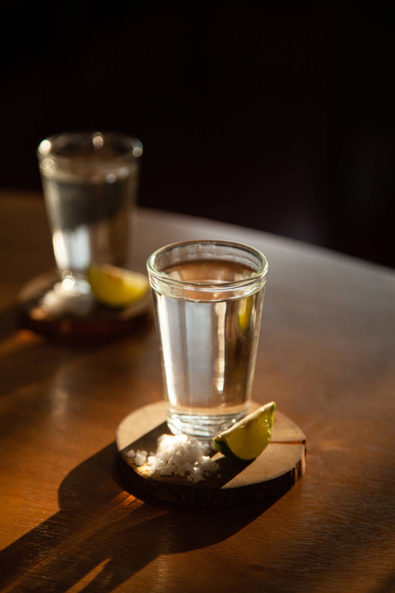 Tequila Shots On Wooden Coasters Wallpaper