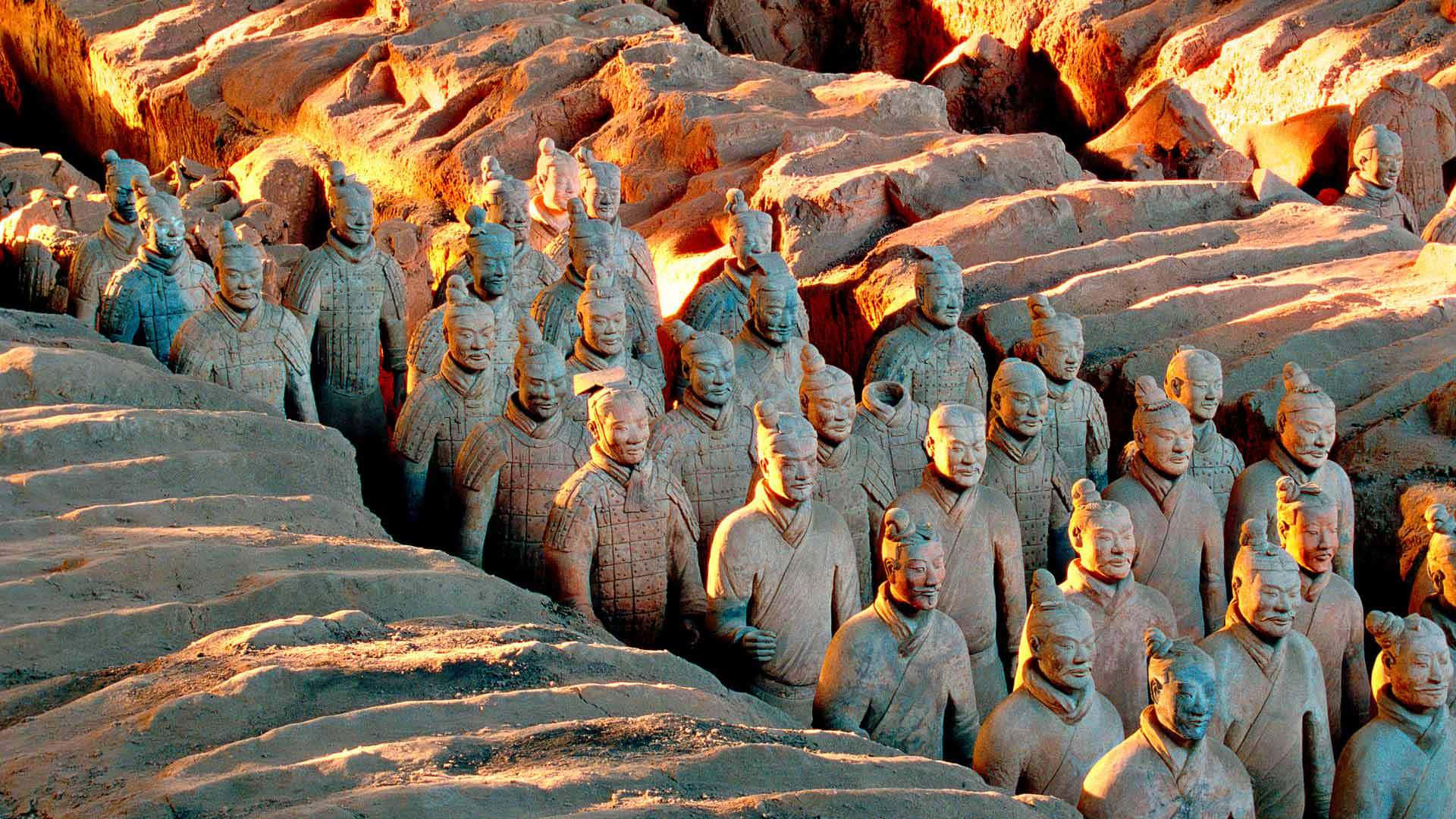 Terracotta Warriors Sunset Light Sculptures Wallpaper
