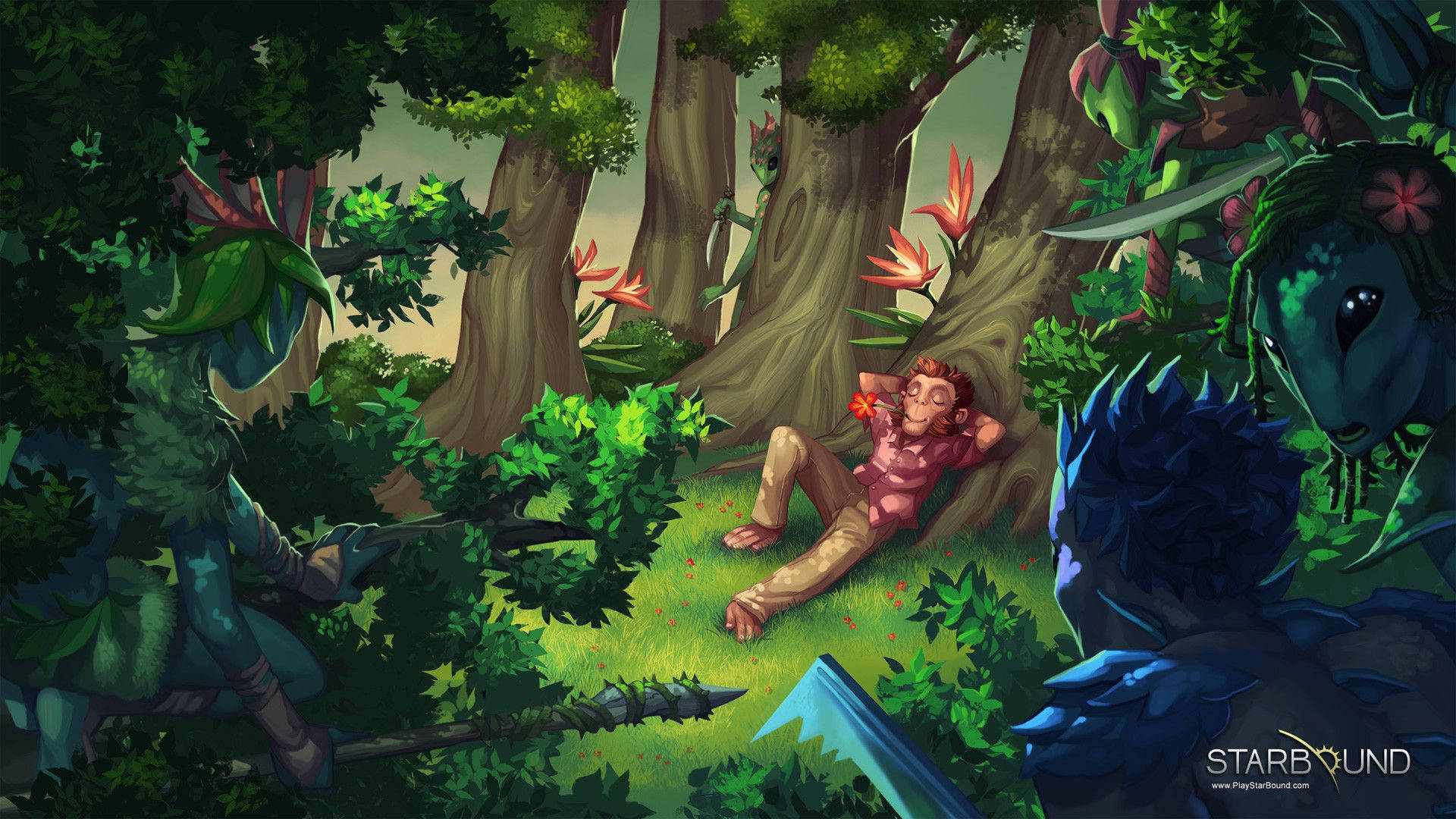 Traverse the lush jungles of Terraria with your trusty tools and courage Wallpaper