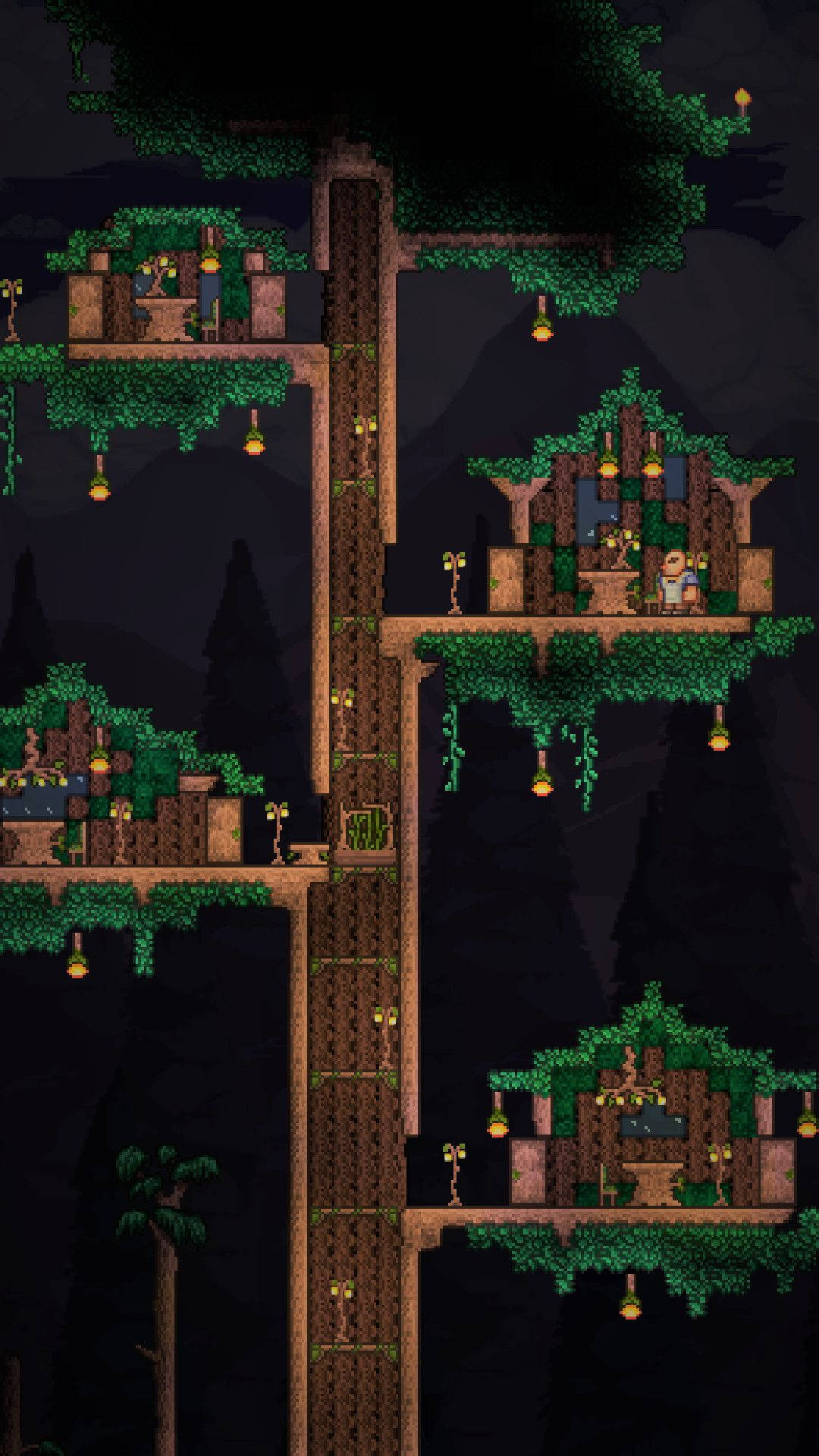 Showcase of a beautiful and unique tree-house in Terraria Wallpaper