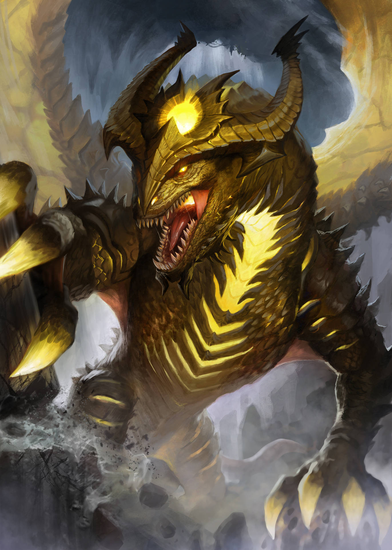 Terrifying Gold Dragon Wallpaper
