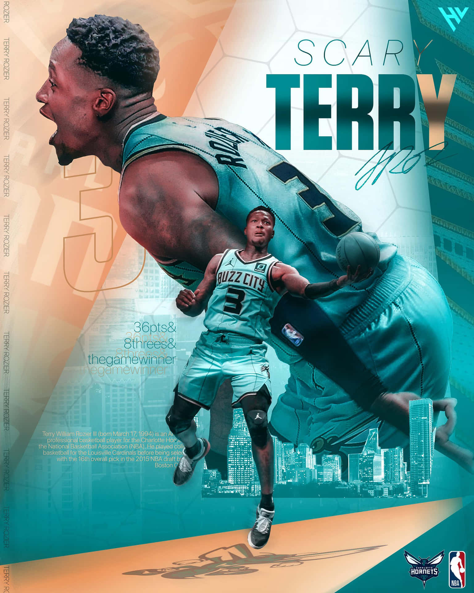 Terry Rozier Charlotte Hornets Graphic Art Wallpaper