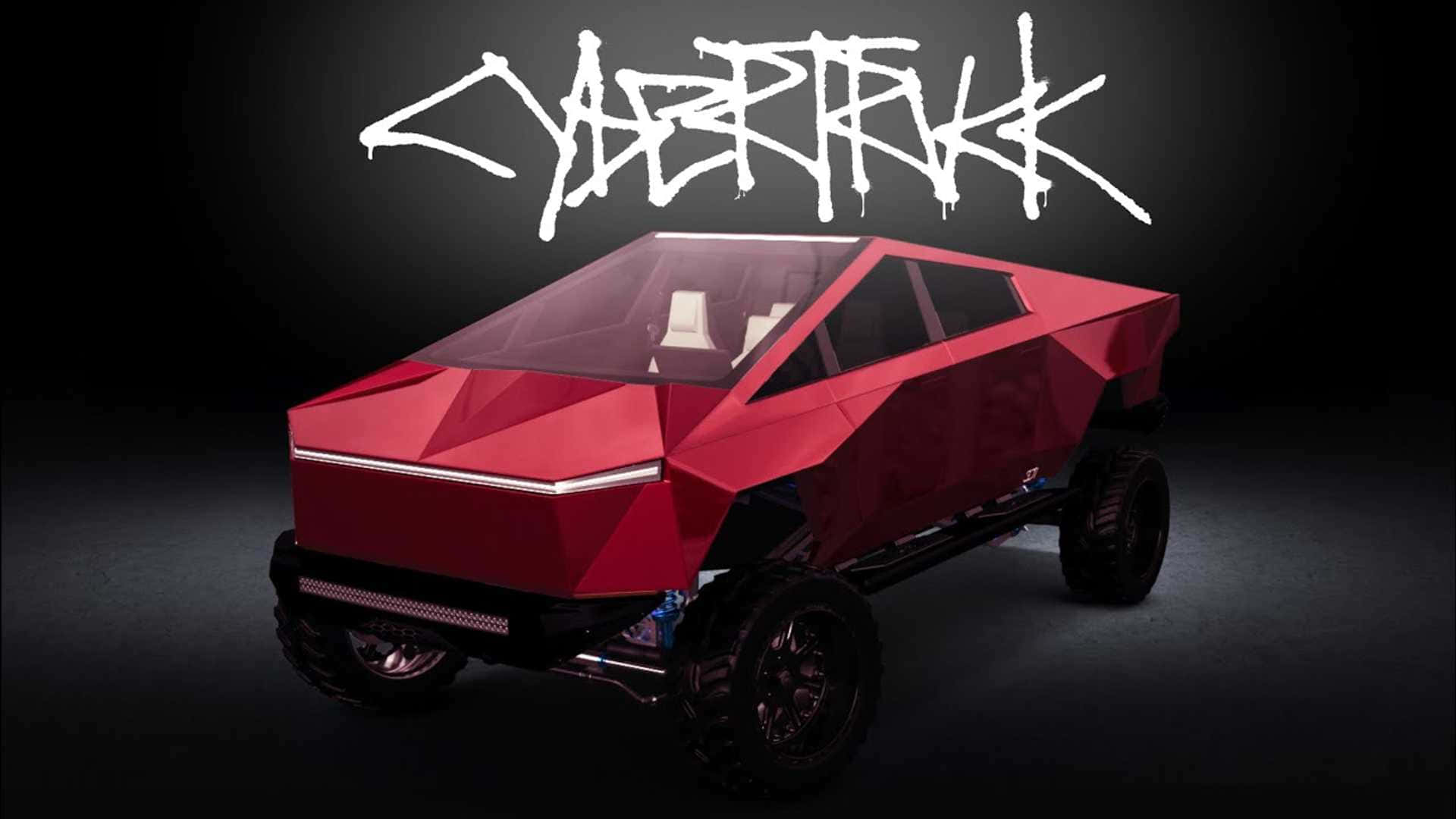 A Red Car With The Word Cybertruck On It Wallpaper