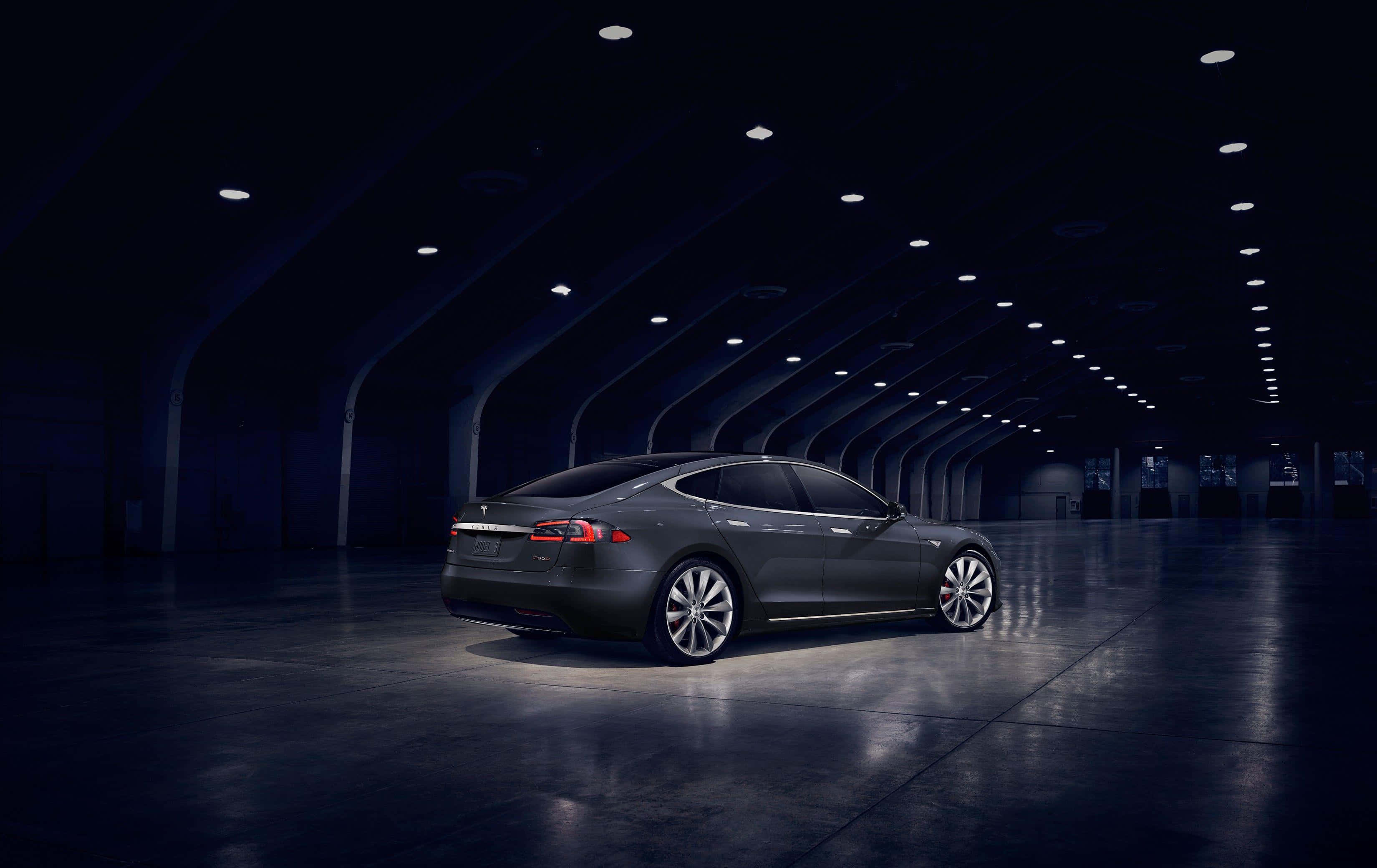 Tesla Model S In A Dark Warehouse