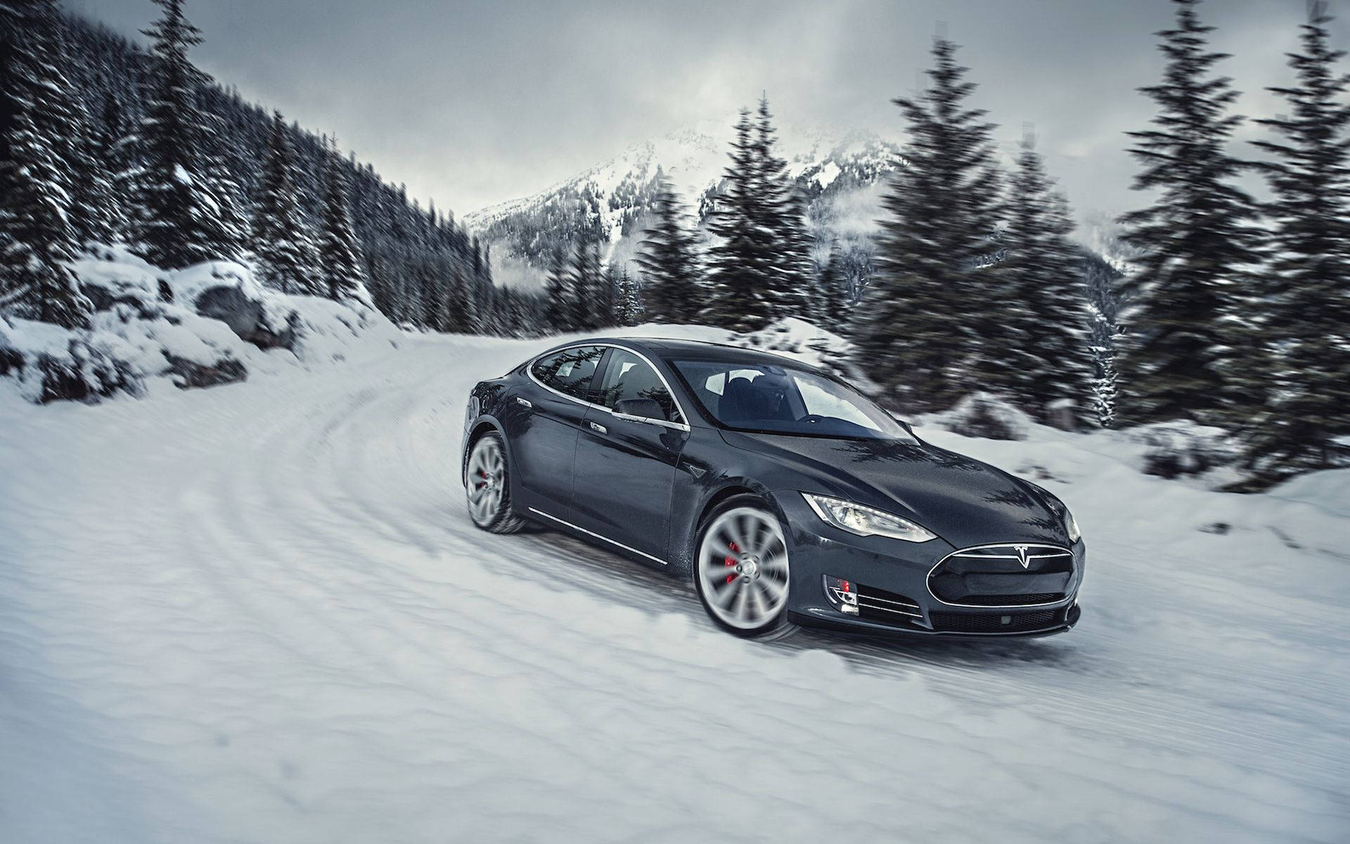 Tesla Model S On Snow