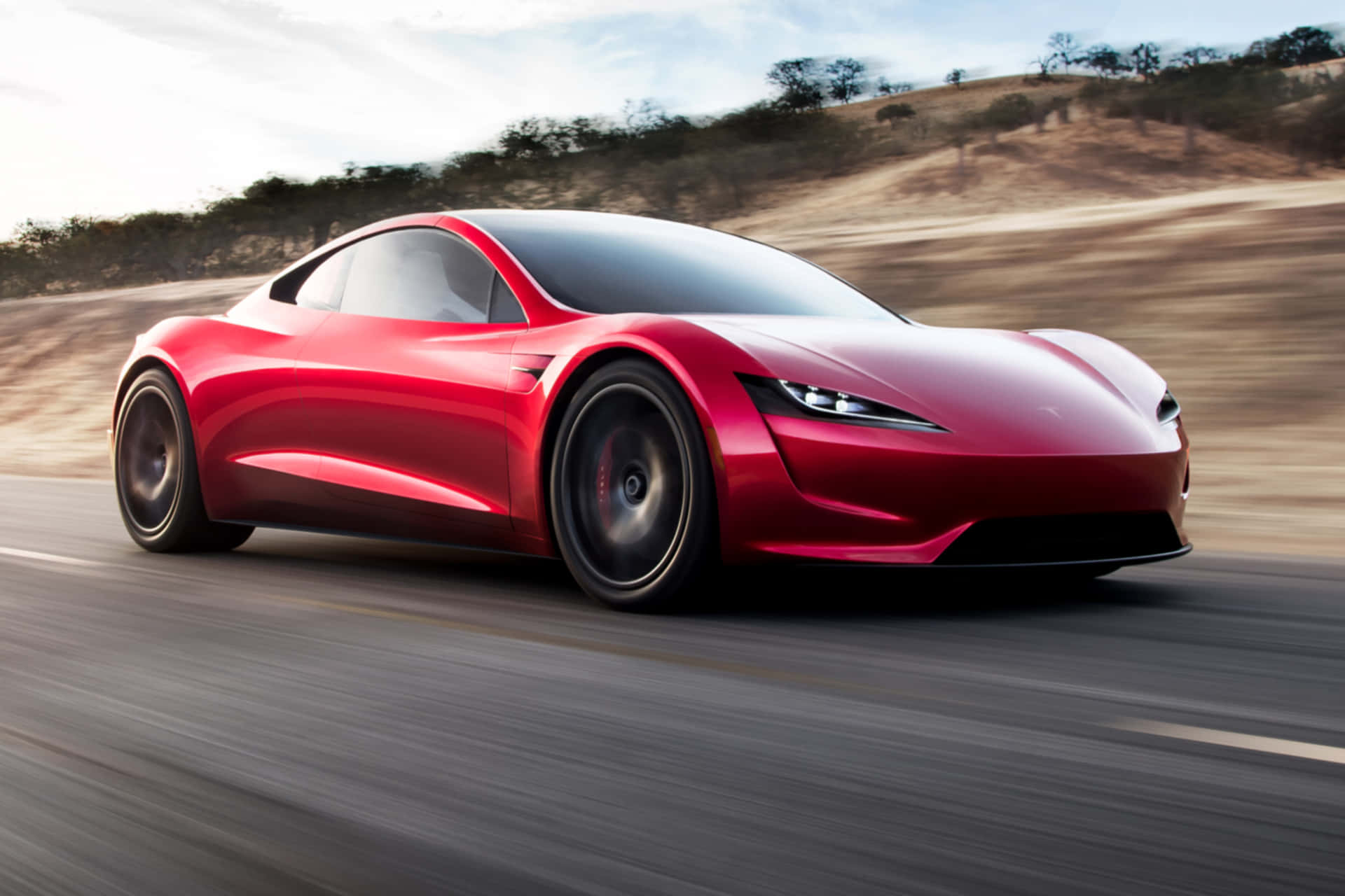2021rød Tesla Roadster Billede