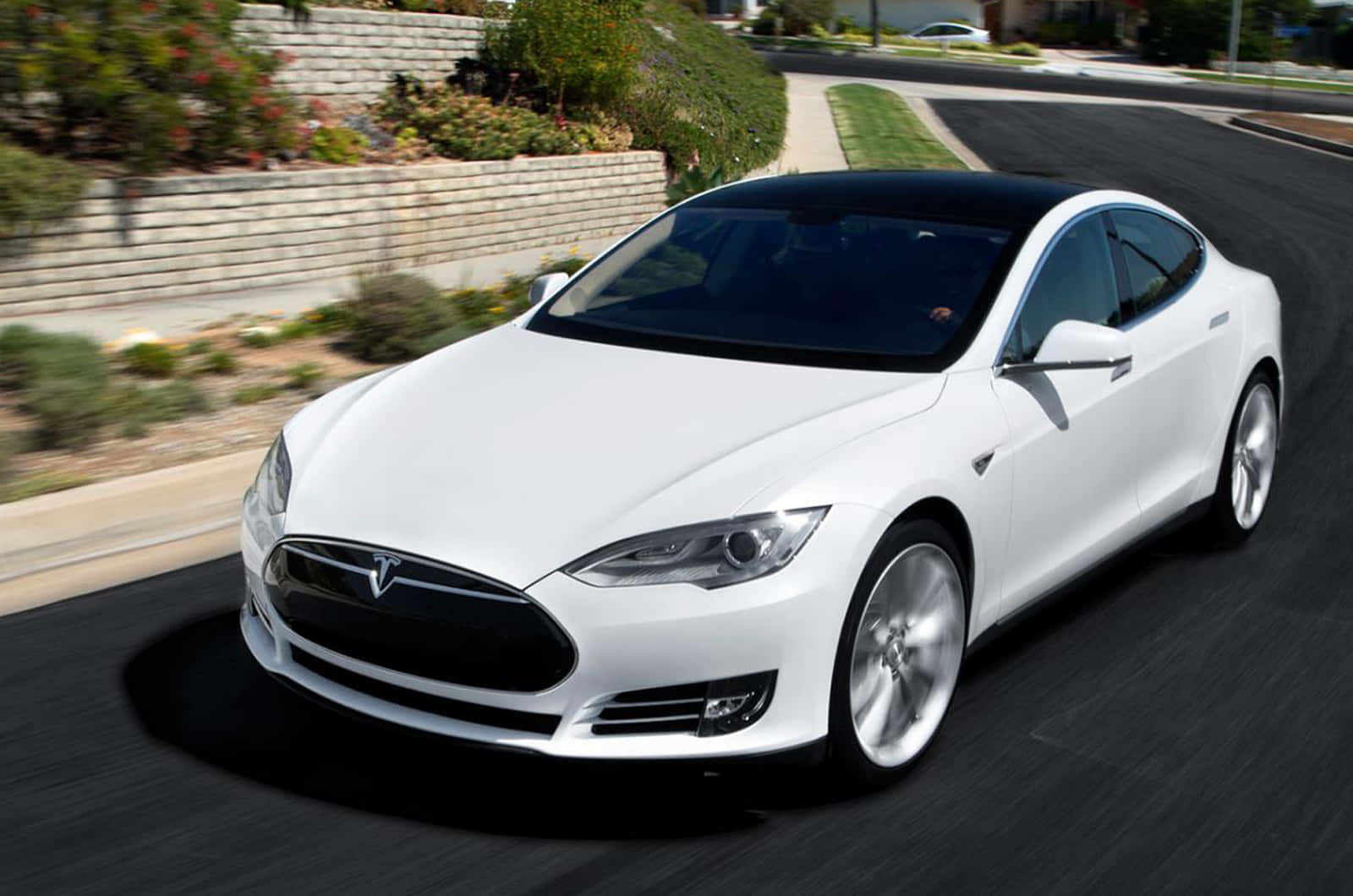 Immaginedi Una Tesla Car Bianca Con Effetto Sfumato.