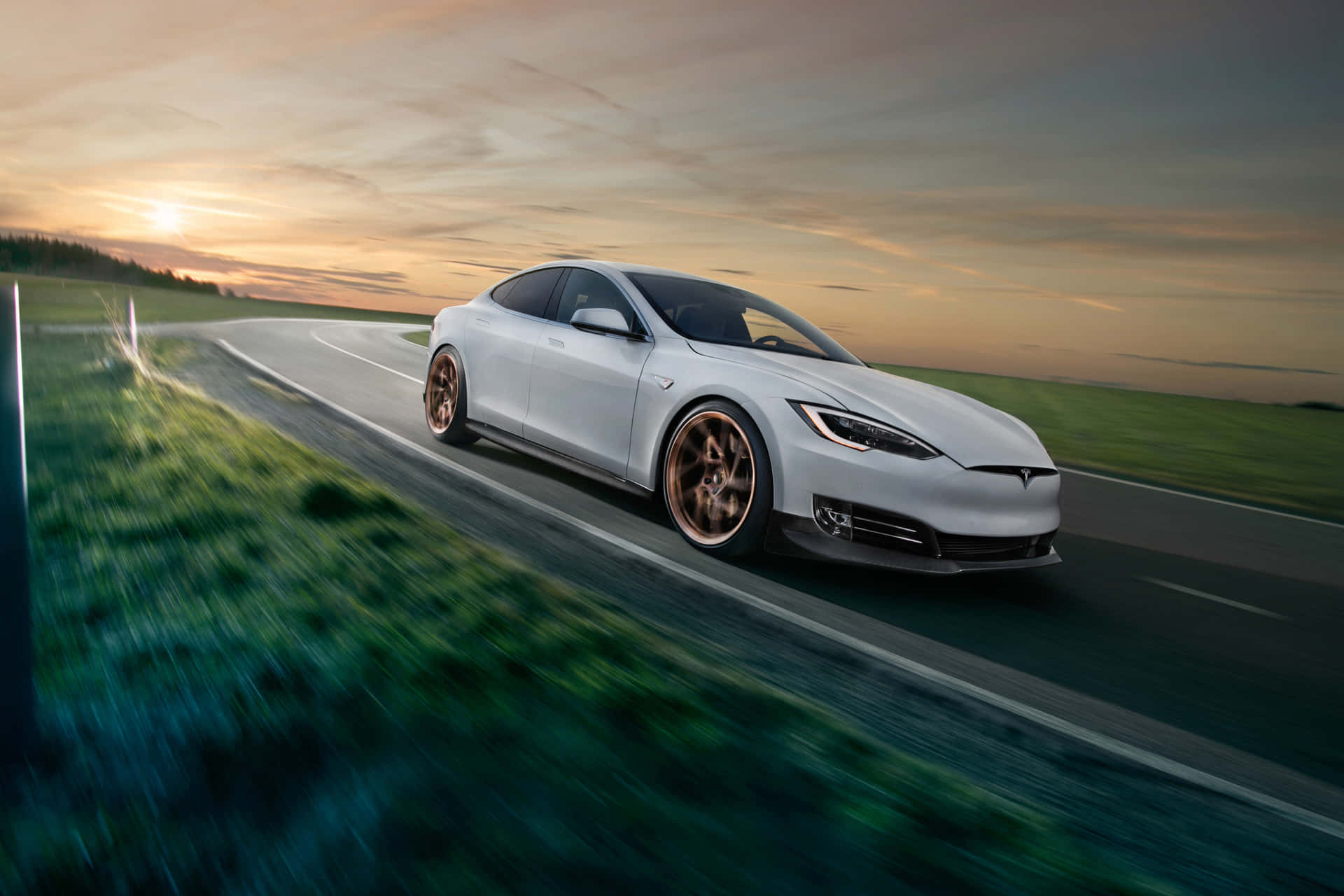 Sunset White Tesla Picture