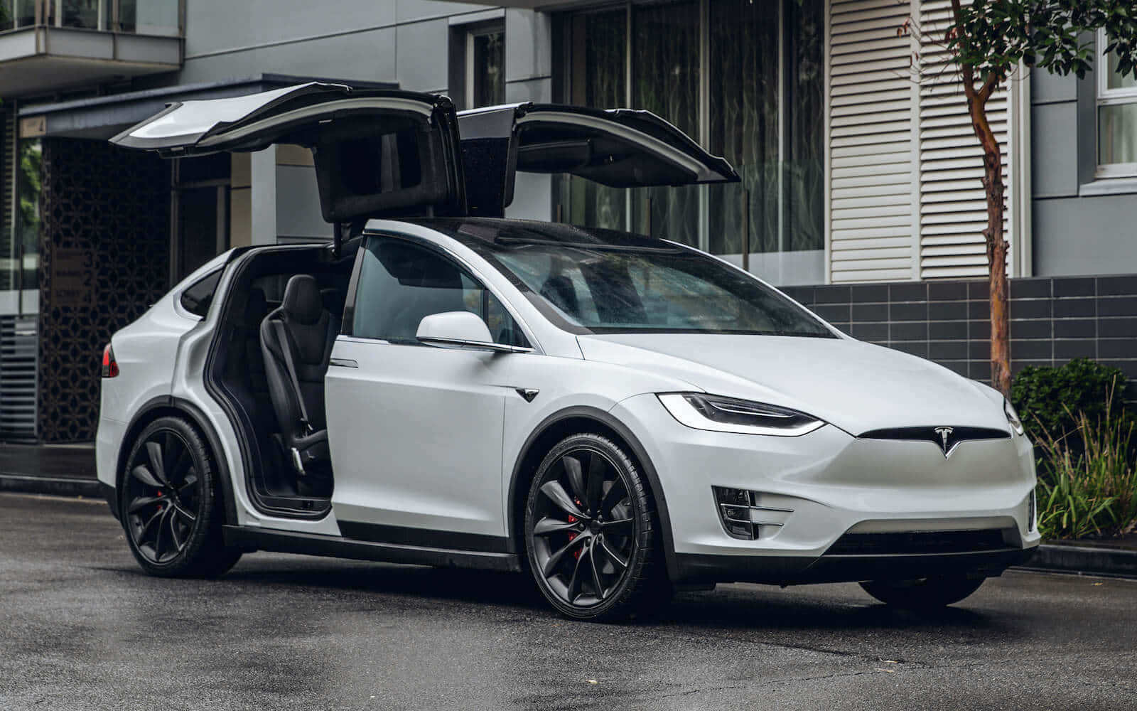 Weißesbild Eines Tesla Mit Flügeltüren