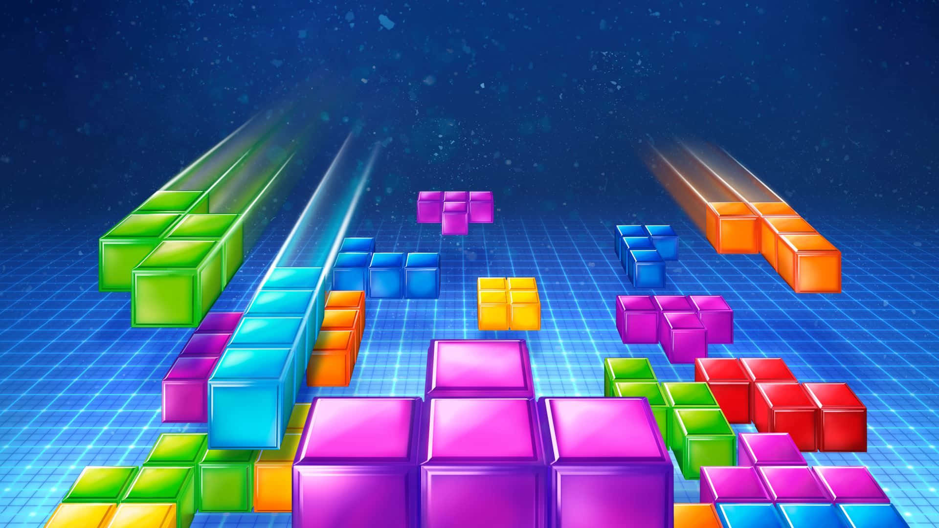 Colorful Tetris Blocks Falling on a Dark Background