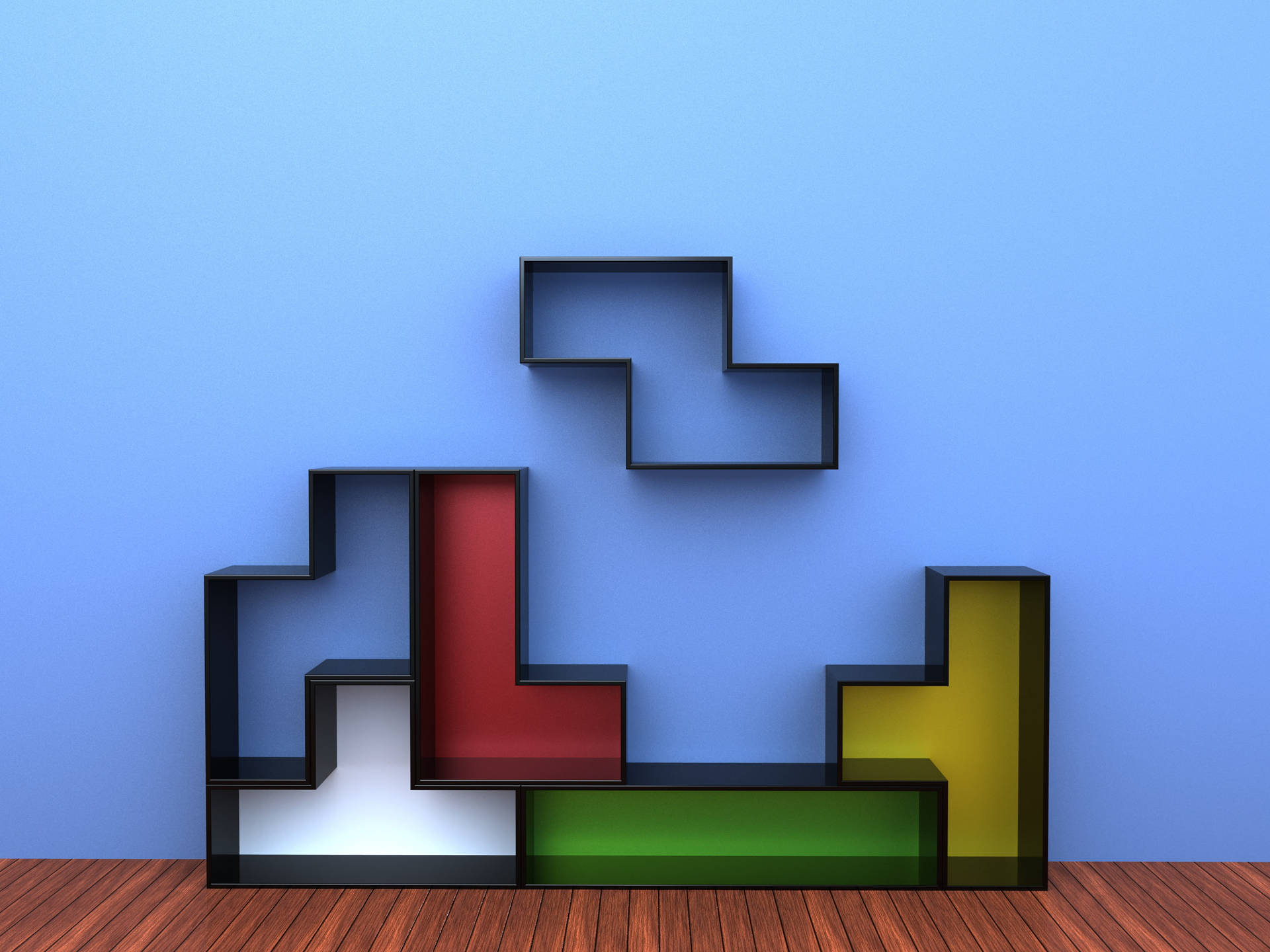 Tetris Inspired Shelves Wallpaper