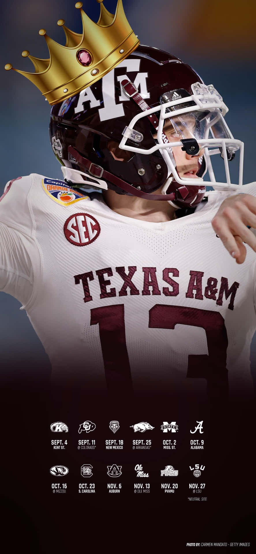 Texas Am Football Player With A Crown On His Head Wallpaper