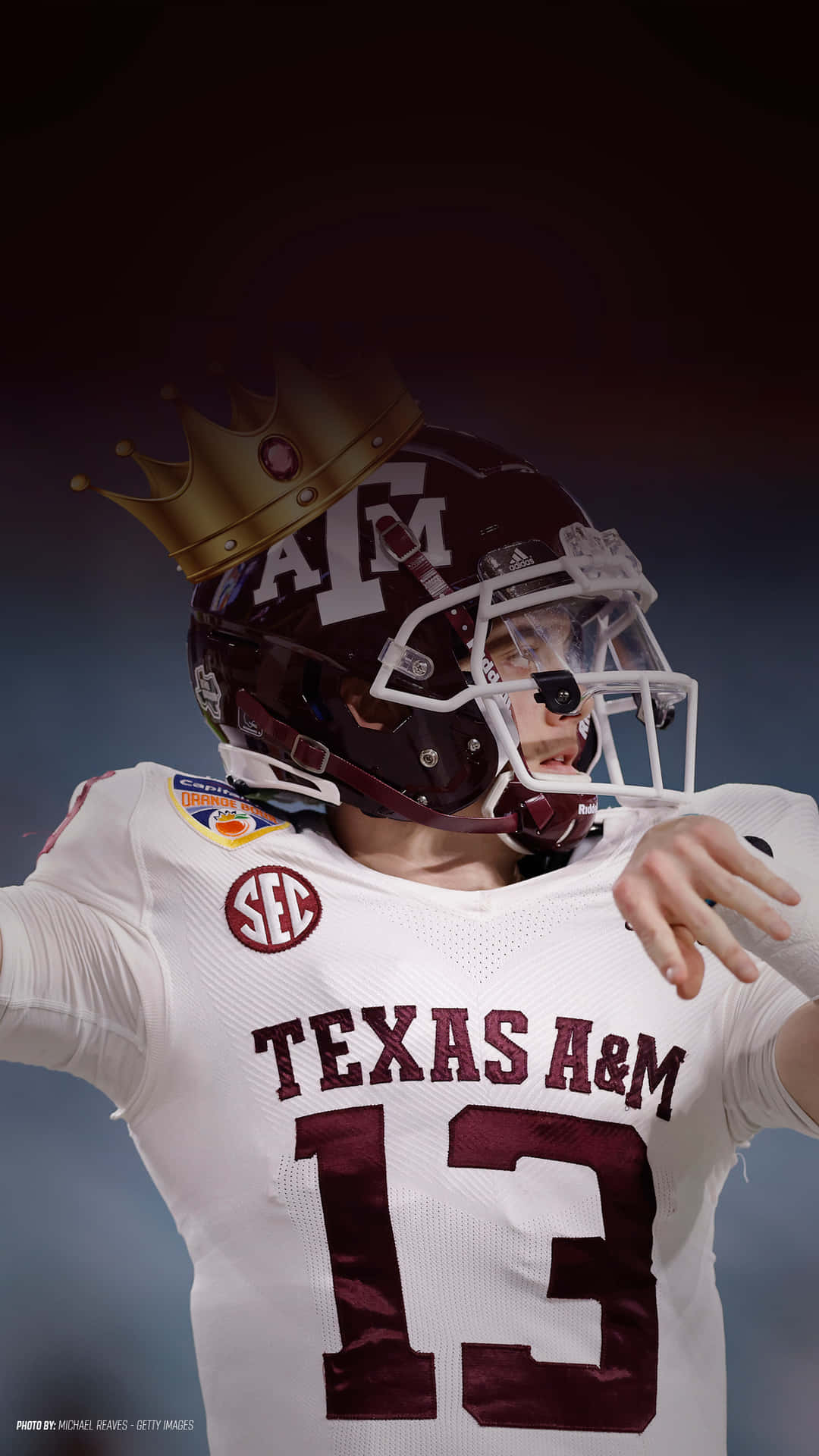 Texas Am Football Player With A Crown On His Head Wallpaper