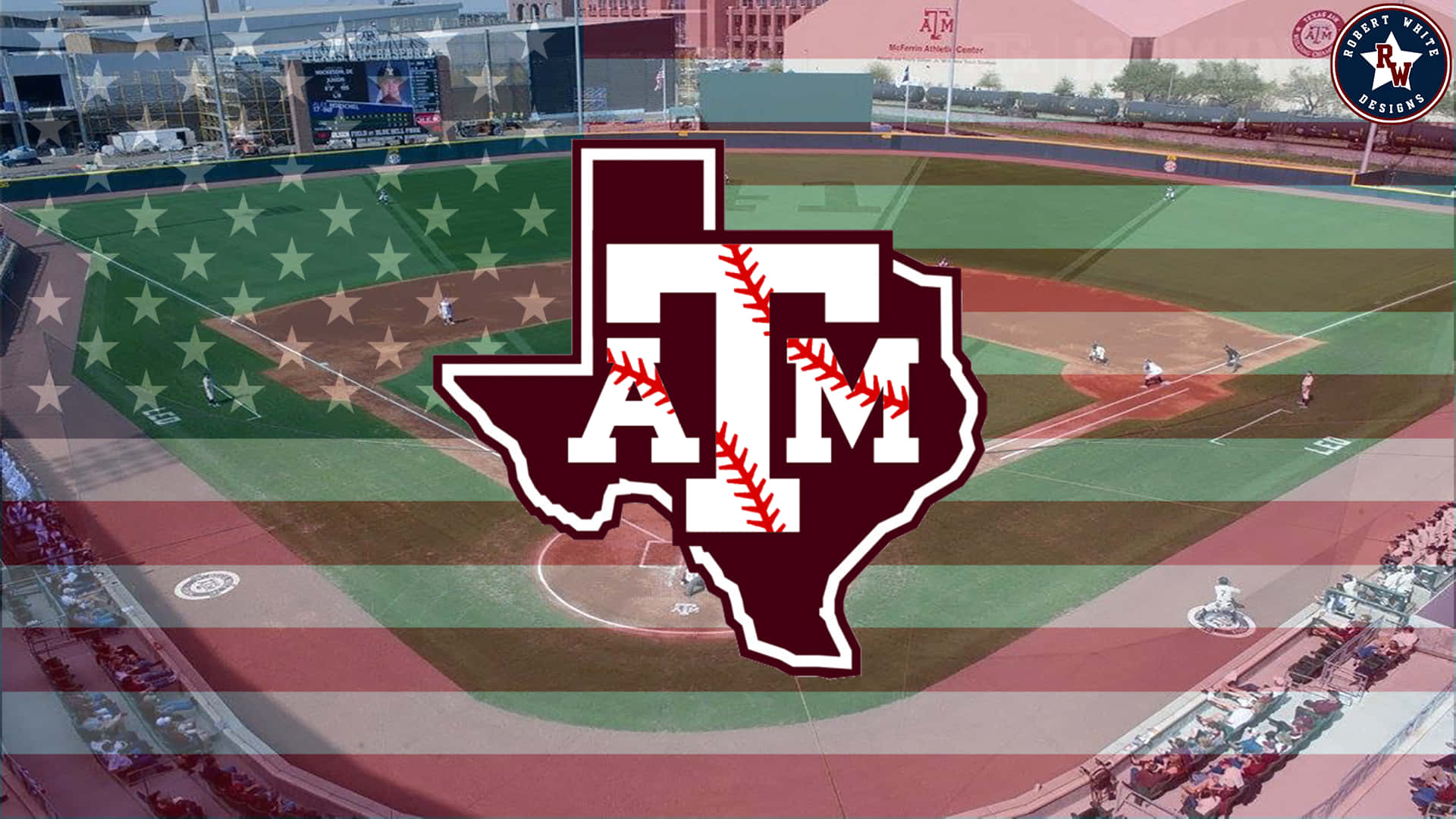 Logotipode Texas Am Baseball En Una Bandera Estadounidense. Fondo de pantalla