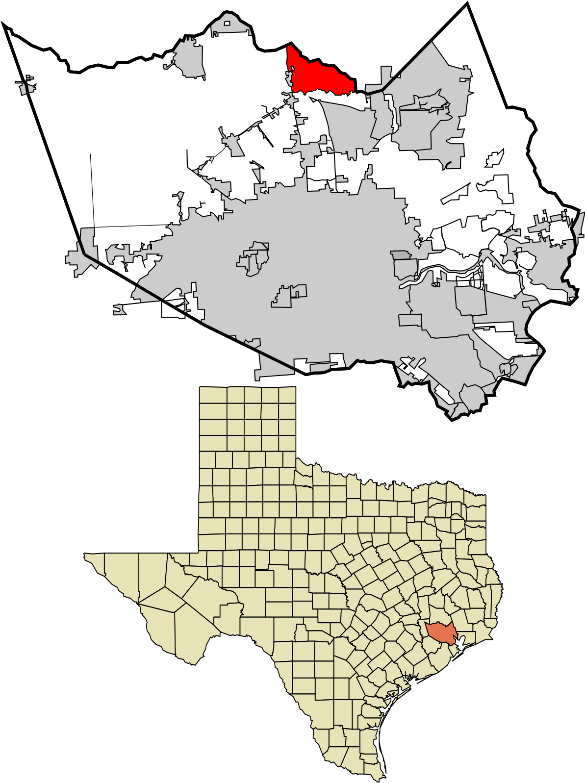 Texas Counties Highlighted Region Map PNG