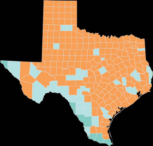 Texas County Map Color Coded PNG