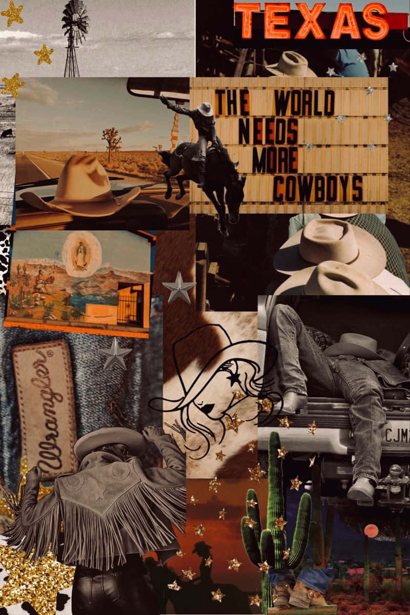 Texas Cowboy Collage Aesthetic Wallpaper