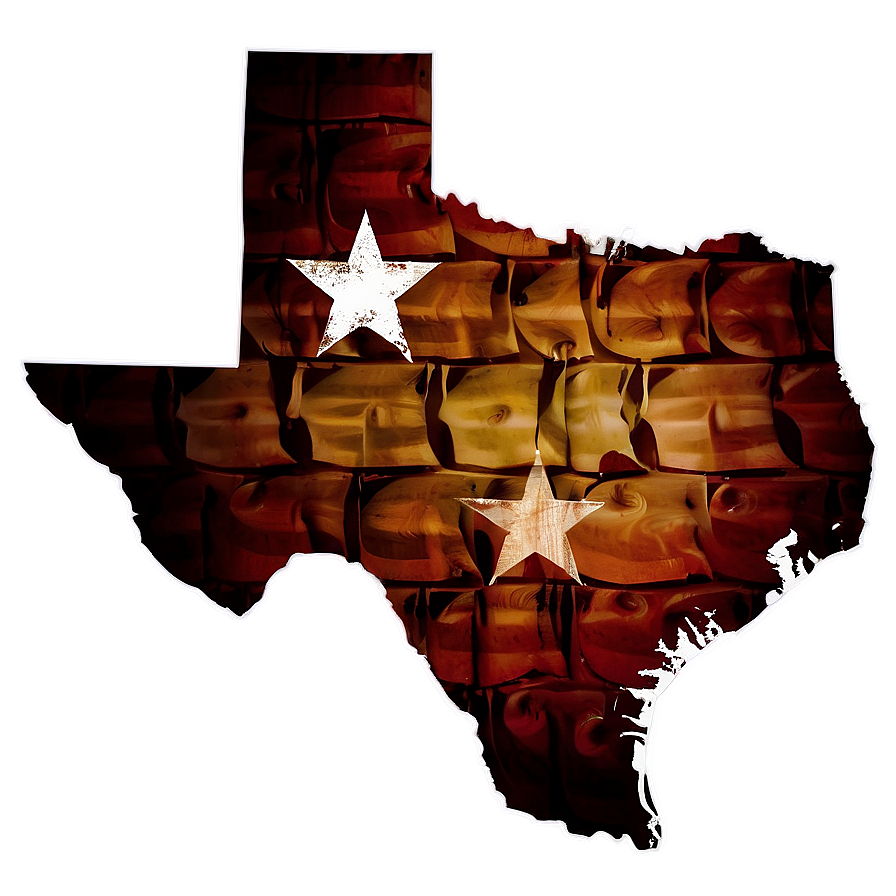 Texas state map made of wood with glowing outline and two stars