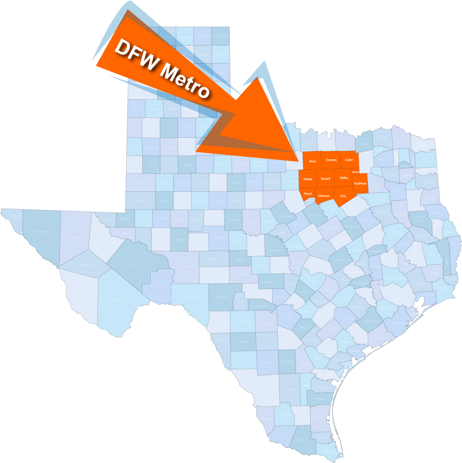 Texas Map D F W Metro Highlight PNG