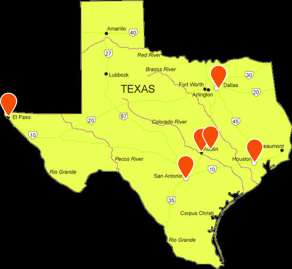 Texas Mapwith Pinpoints PNG