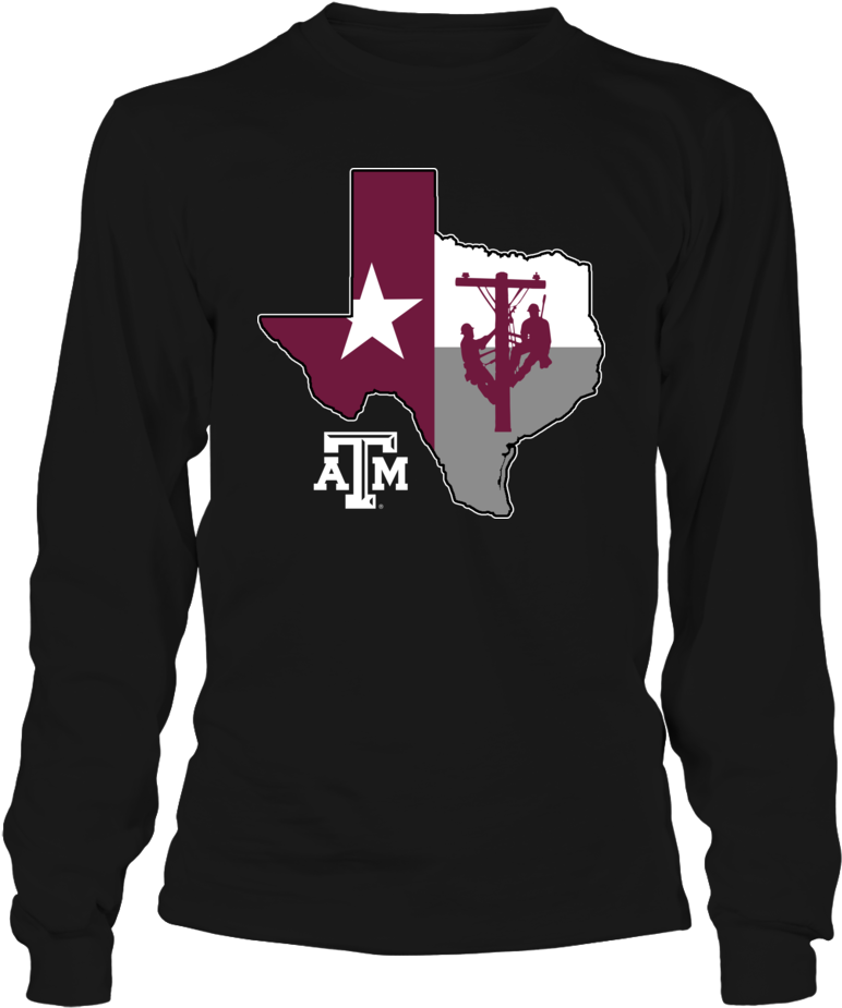 Texas Outline Aggie Maroon Star Long Sleeve Shirt PNG