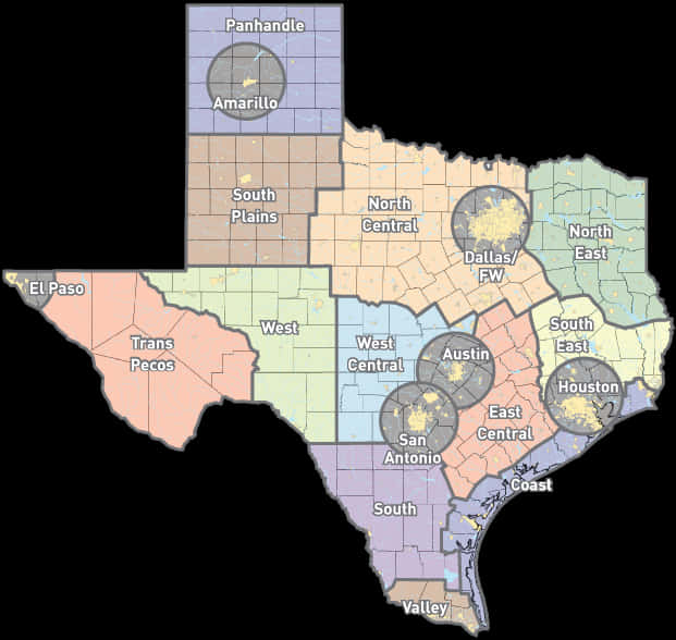 Texas_ Regions_ Map_with_ Major_ Cities PNG