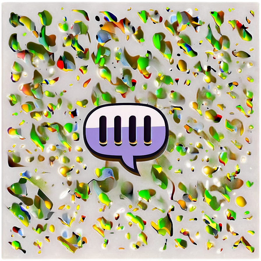 text bubble b PNG — A purple speech bubble icon floats amid a vibrant mosaic of fractured green yellow and blue glass shards.