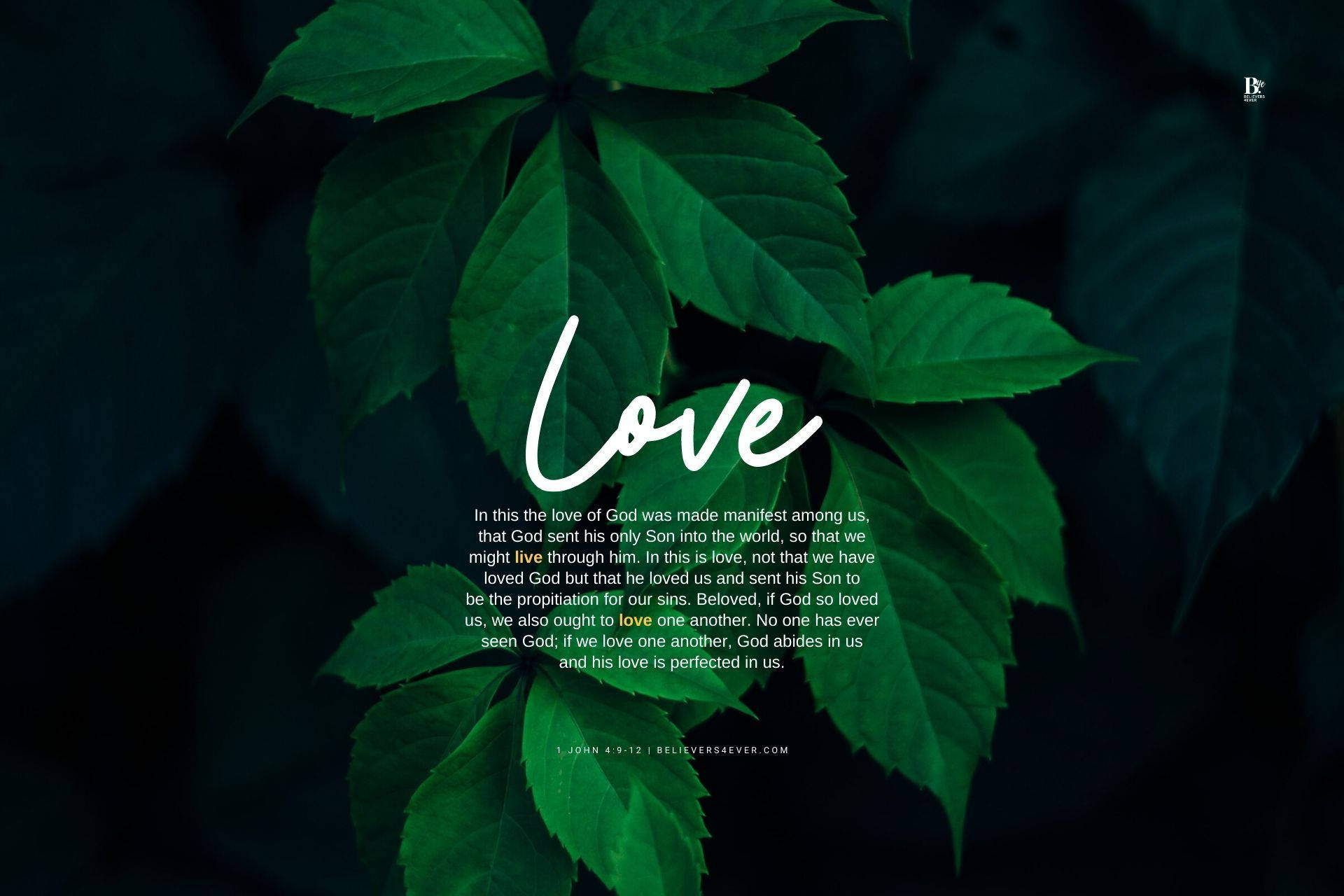 Text Honoring Christian God With Green Leaves Wallpaper