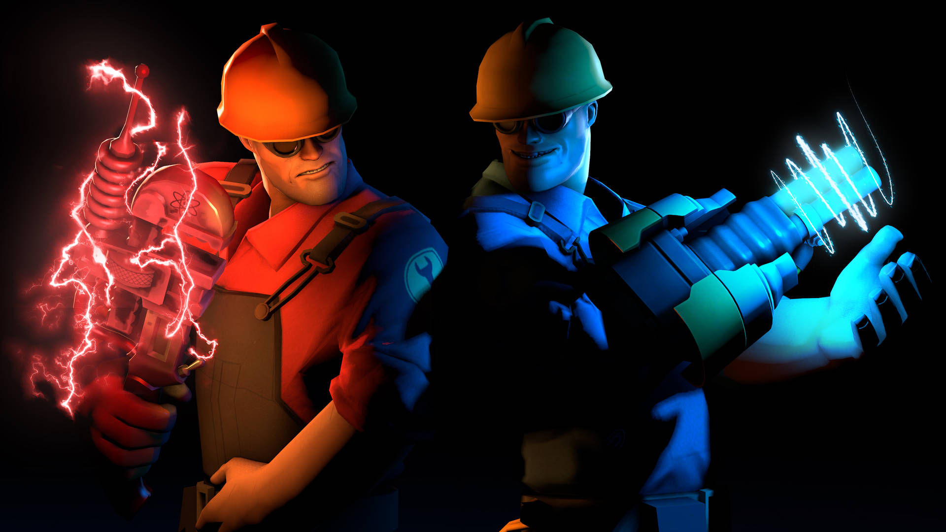 Tf2 4k Engineer Blue And Red Wallpaper