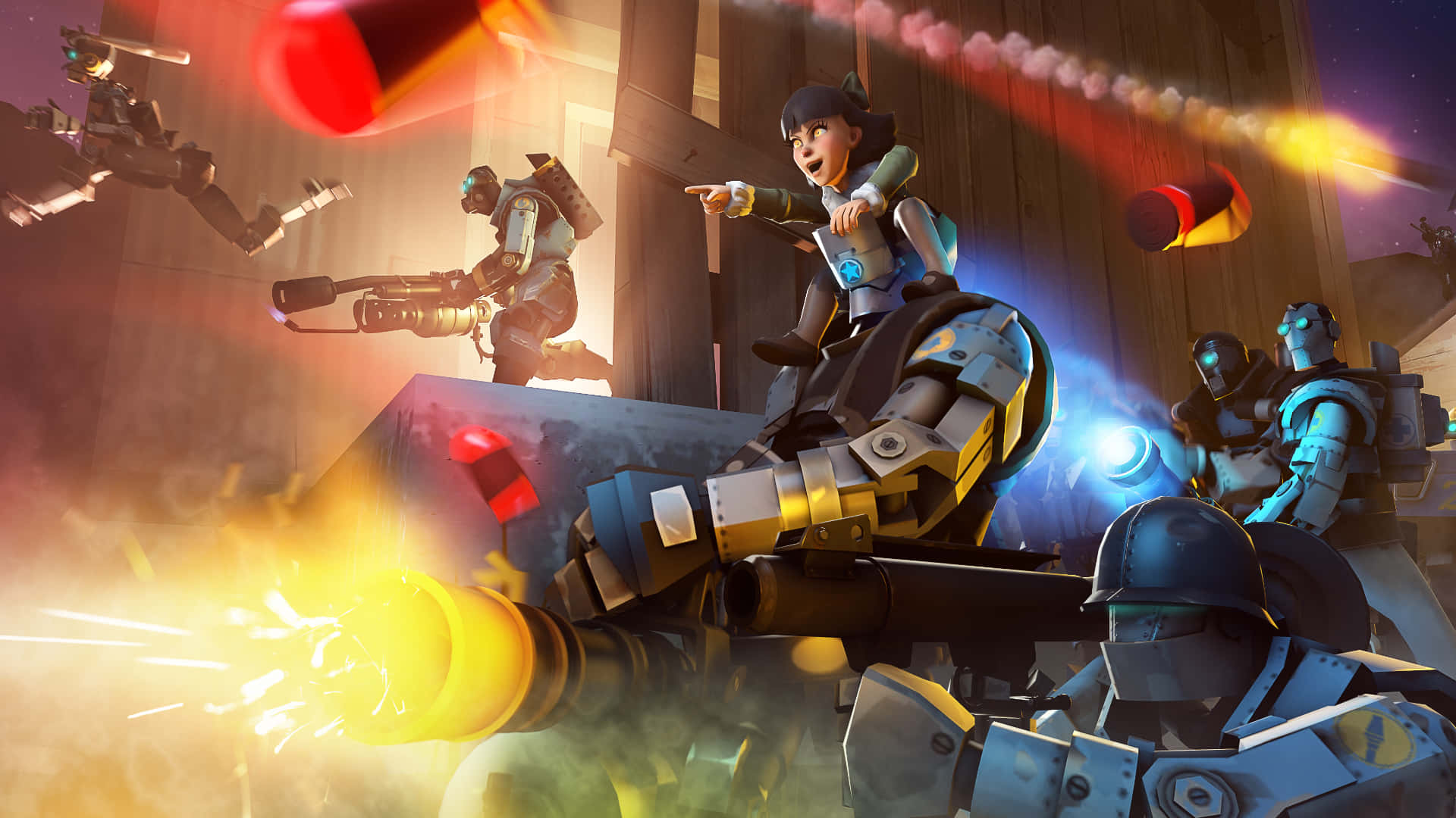 A Group Of People In A Game With Guns And Rockets