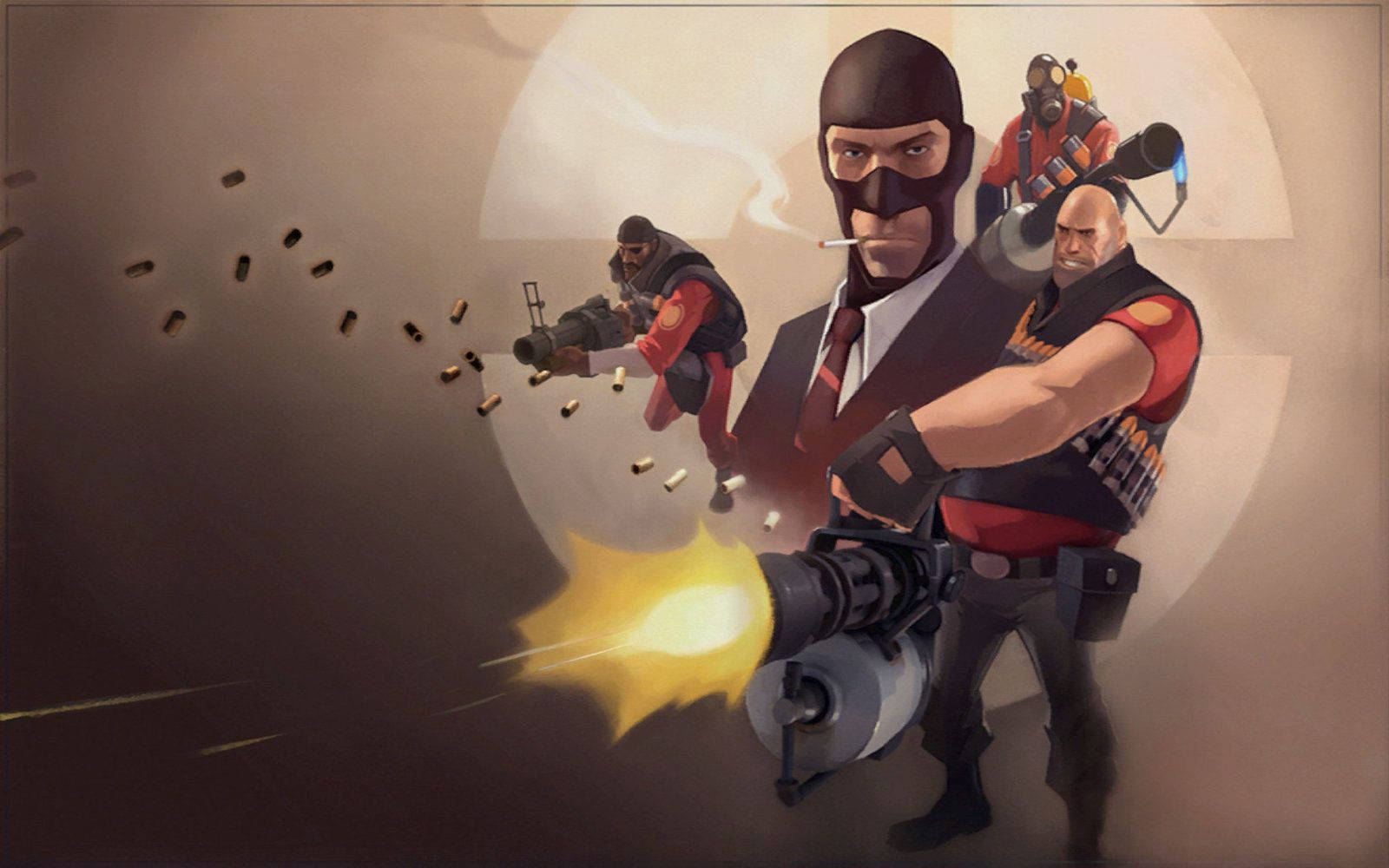 Tf2 Characters On Brown Background Wallpaper