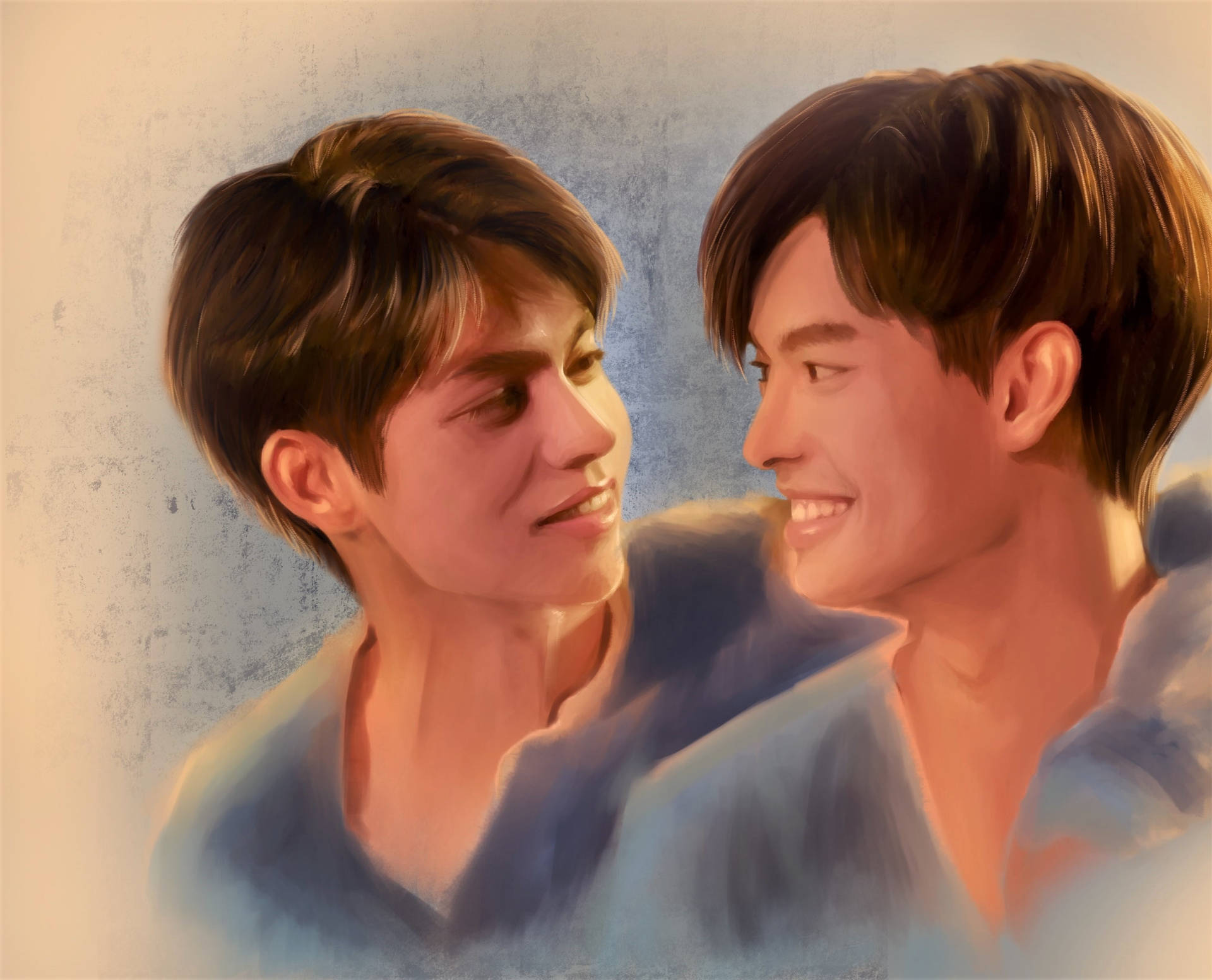 Vibrant Artistic Illustration Of Brightwin - Thailand's Trending Bl On-screen Couple Wallpaper