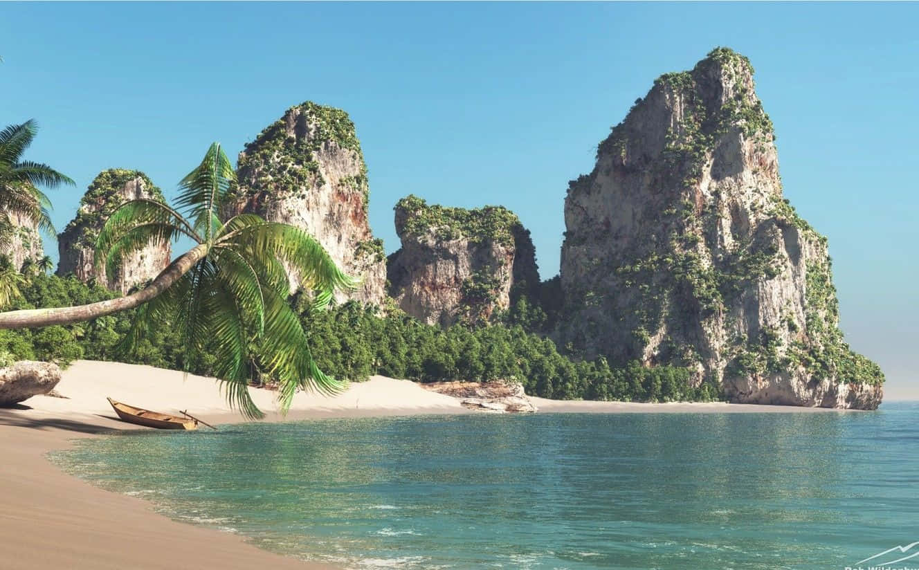 Serene Zonsondergang Op Een Prachtig Strand In Thailand Achtergrond