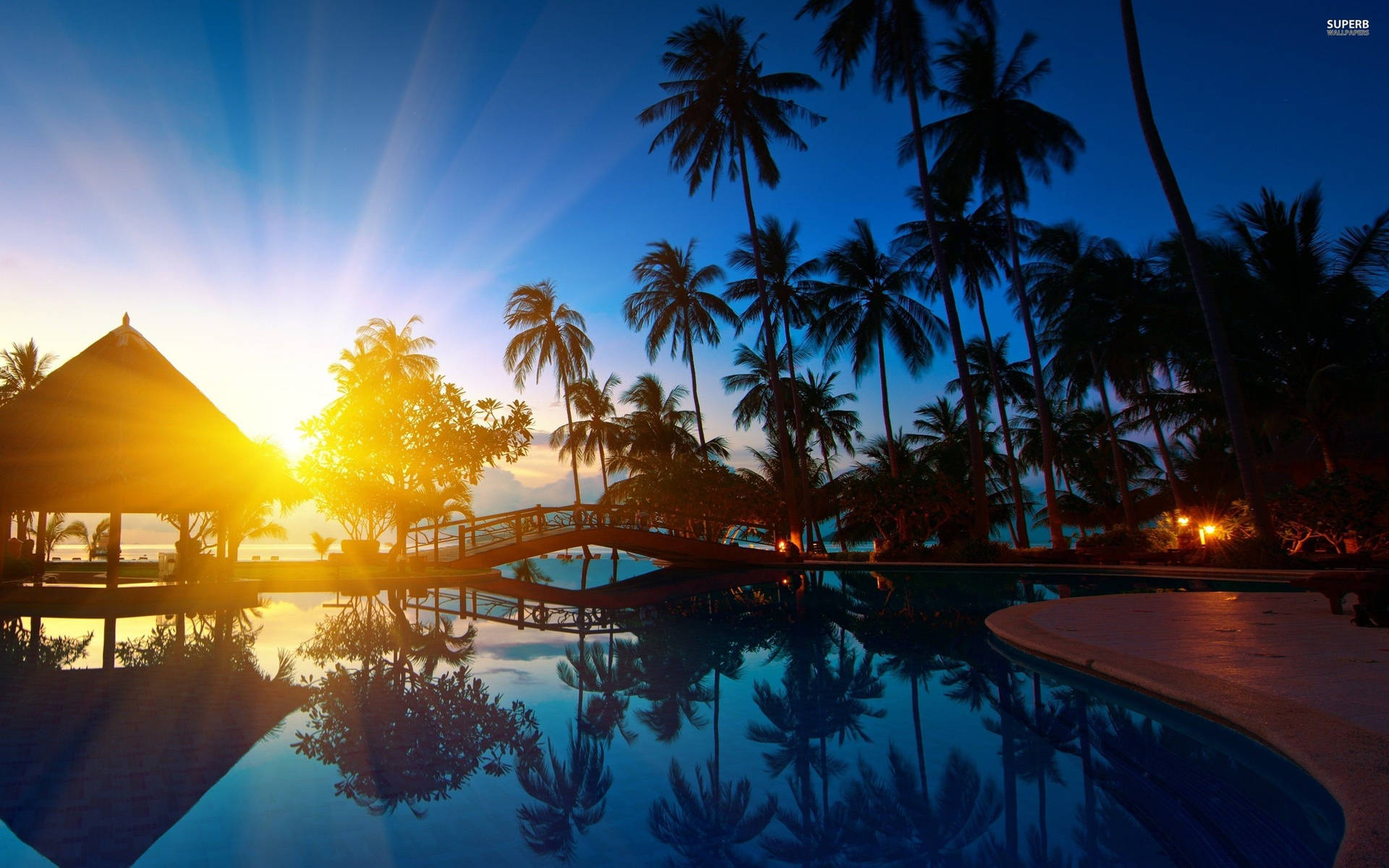 Thailand Tropical Resort Sunrise Screen Saver Wallpaper