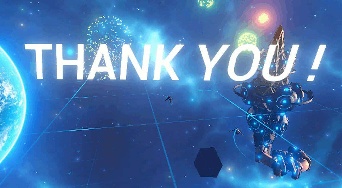 A Spaceship With The Words Thank You In The Background