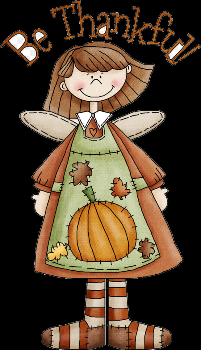 Thankful Girlwith Pumpkin Illustration PNG