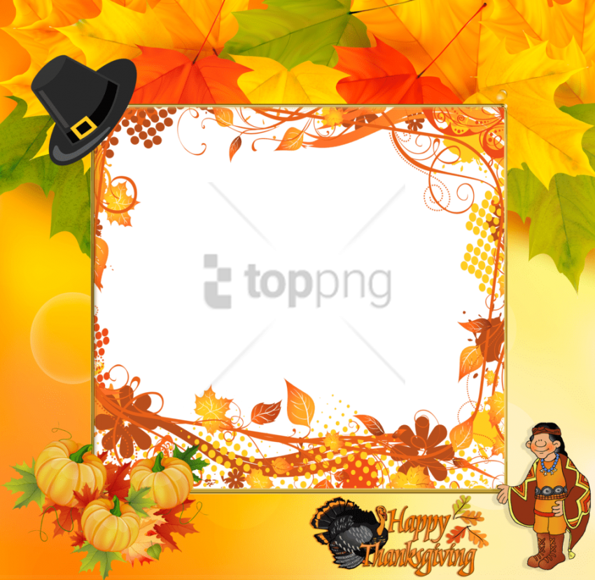 Thanksgiving Autumn Leaves Frame Pilgrim Character PNG