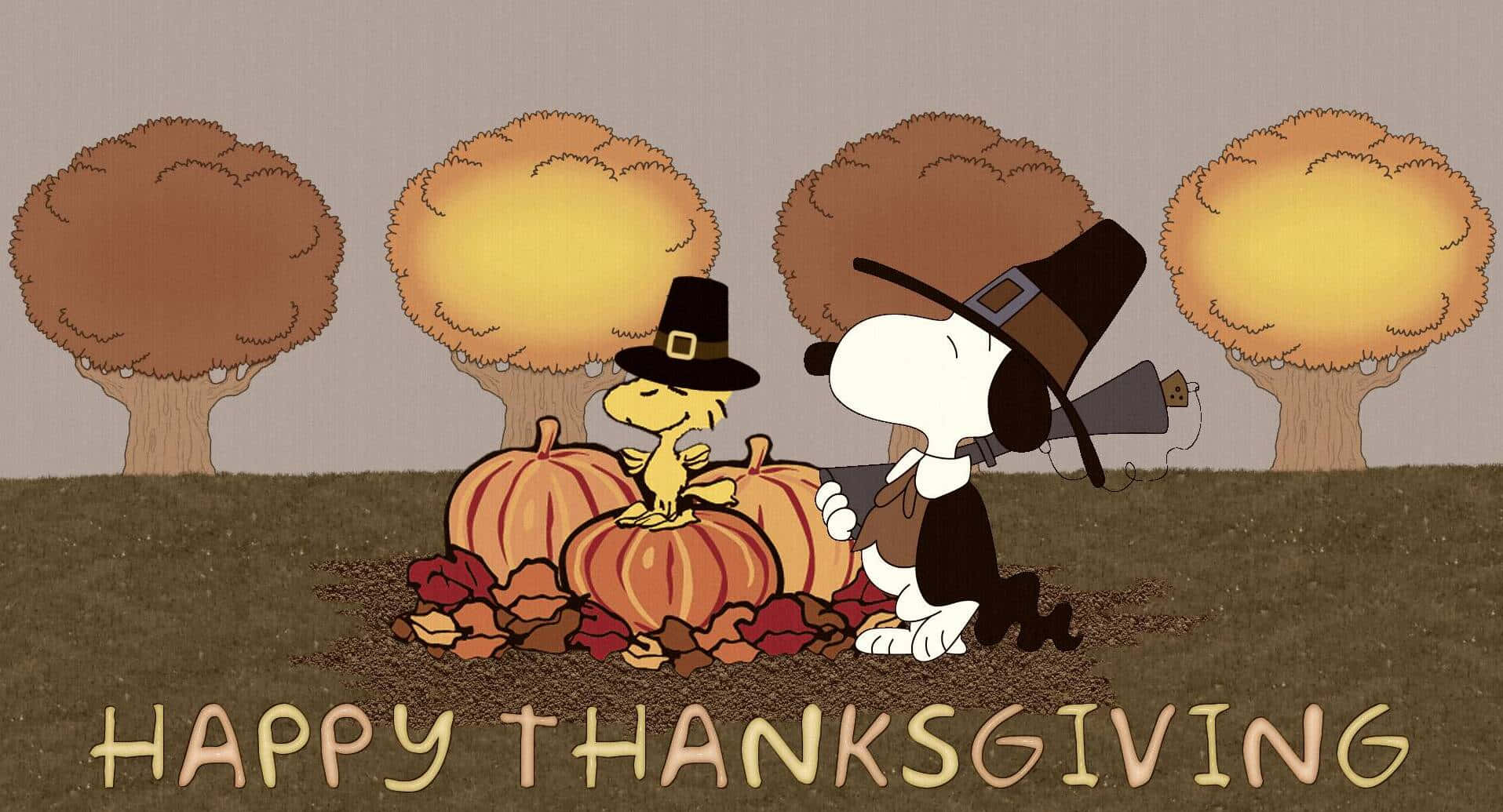 Snoopy And A Turkey With The Words Happy Thanksgiving