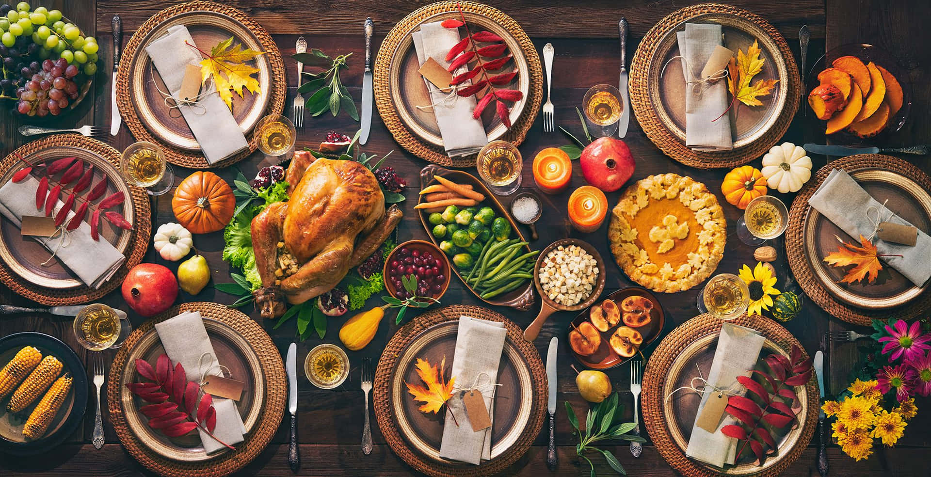 Thanksgiving billeder på en brun baggrund.